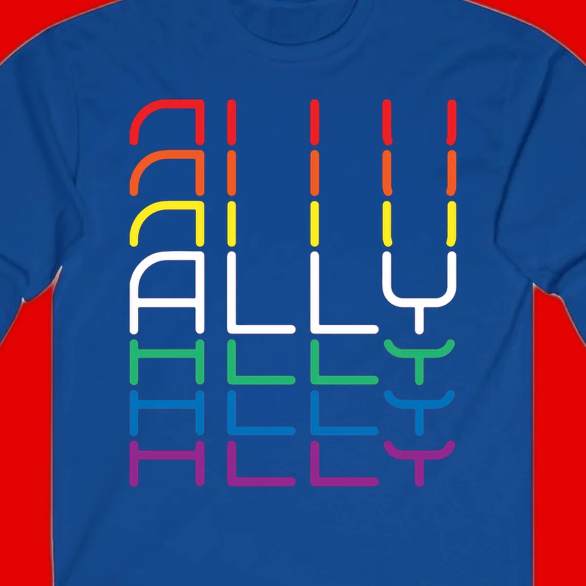 Rainbow pride seating chart design with colorful chair icons arranged in rows representing pride flag colors from red to purple