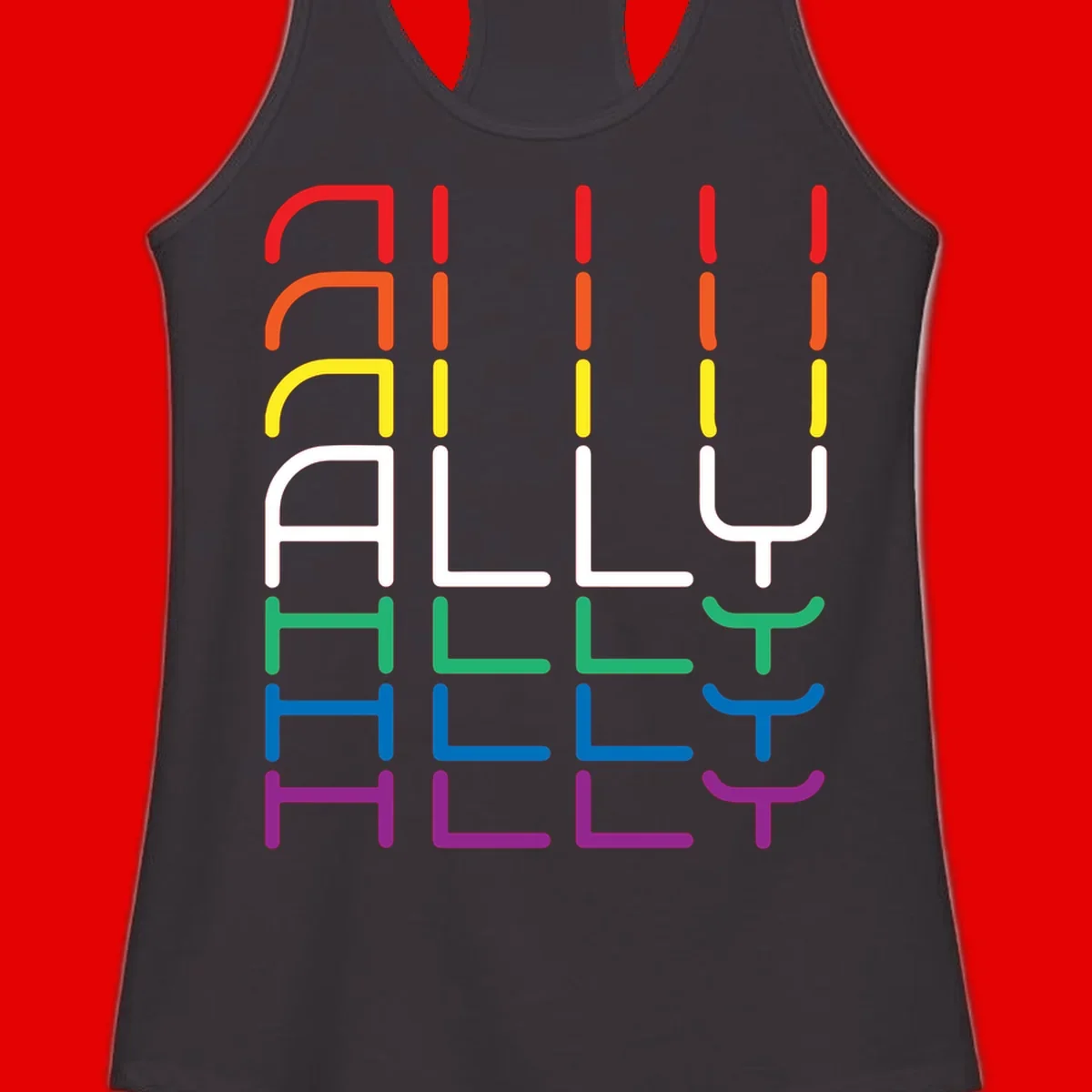 Rainbow pride seating chart design with colorful chair icons arranged in rows representing pride flag colors from red to purple