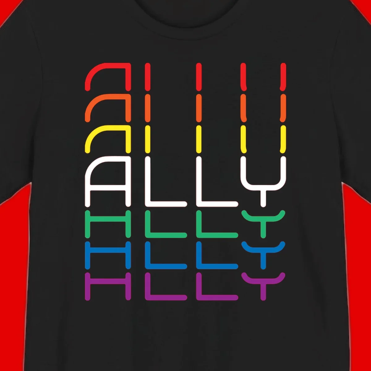 Rainbow pride seating chart design with colorful chair icons arranged in rows representing pride flag colors from red to purple