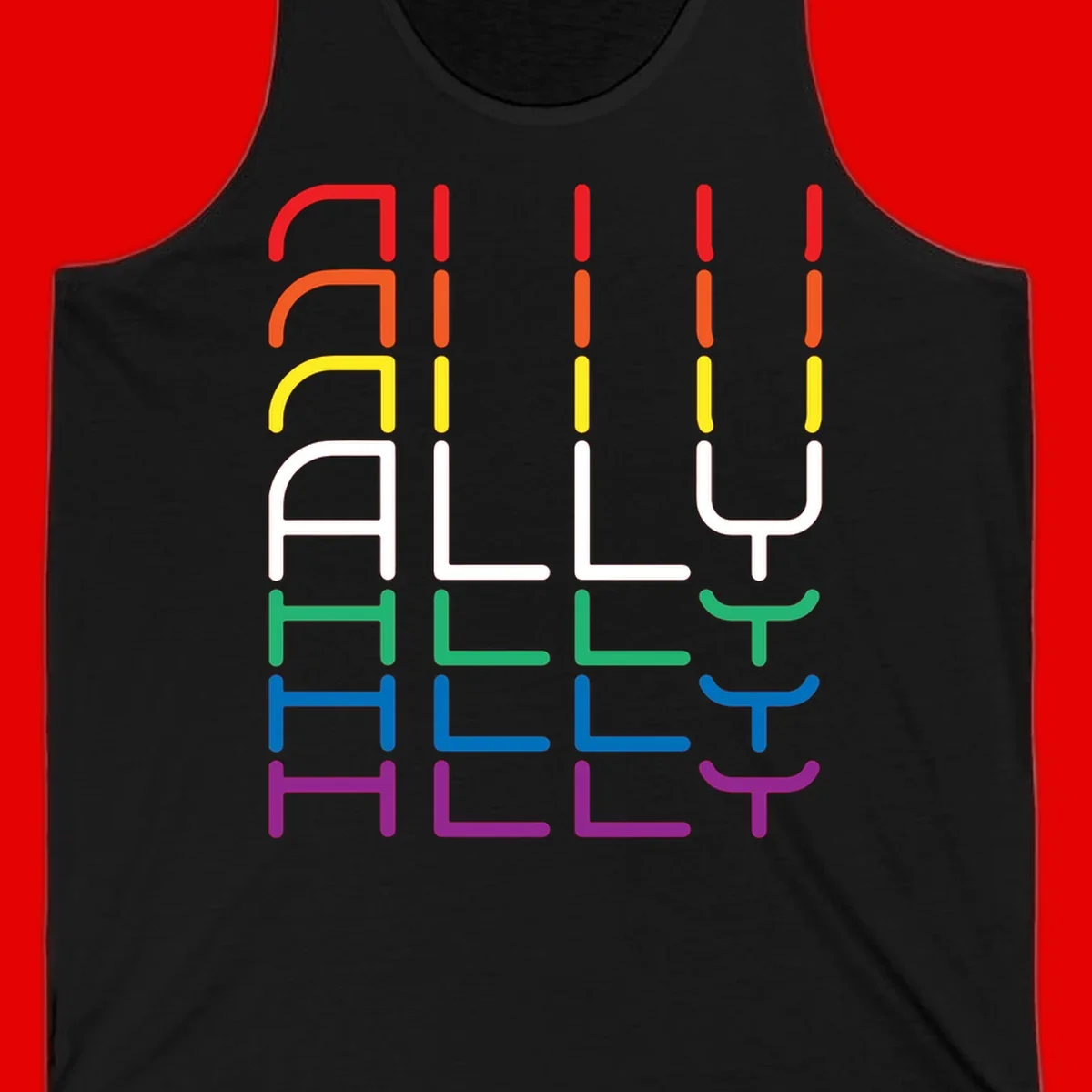 Rainbow pride seating chart design with colorful chair icons arranged in rows representing pride flag colors from red to purple