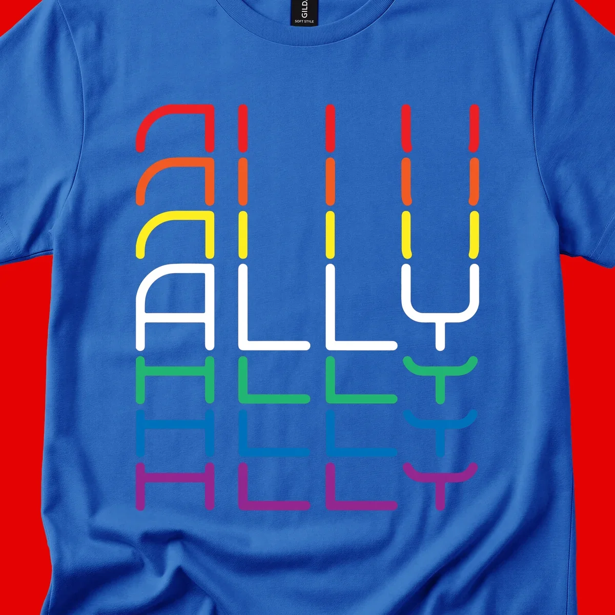 Rainbow pride seating chart design with colorful chair icons arranged in rows representing pride flag colors from red to purple
