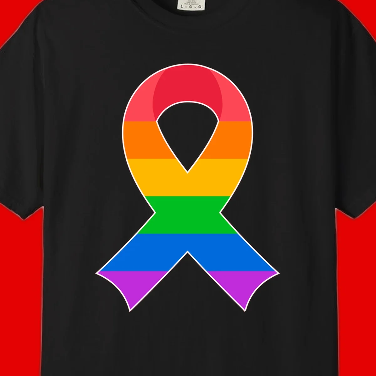Rainbow pride awareness ribbon with horizontal stripes in red, orange, yellow, green, blue, and purple colors