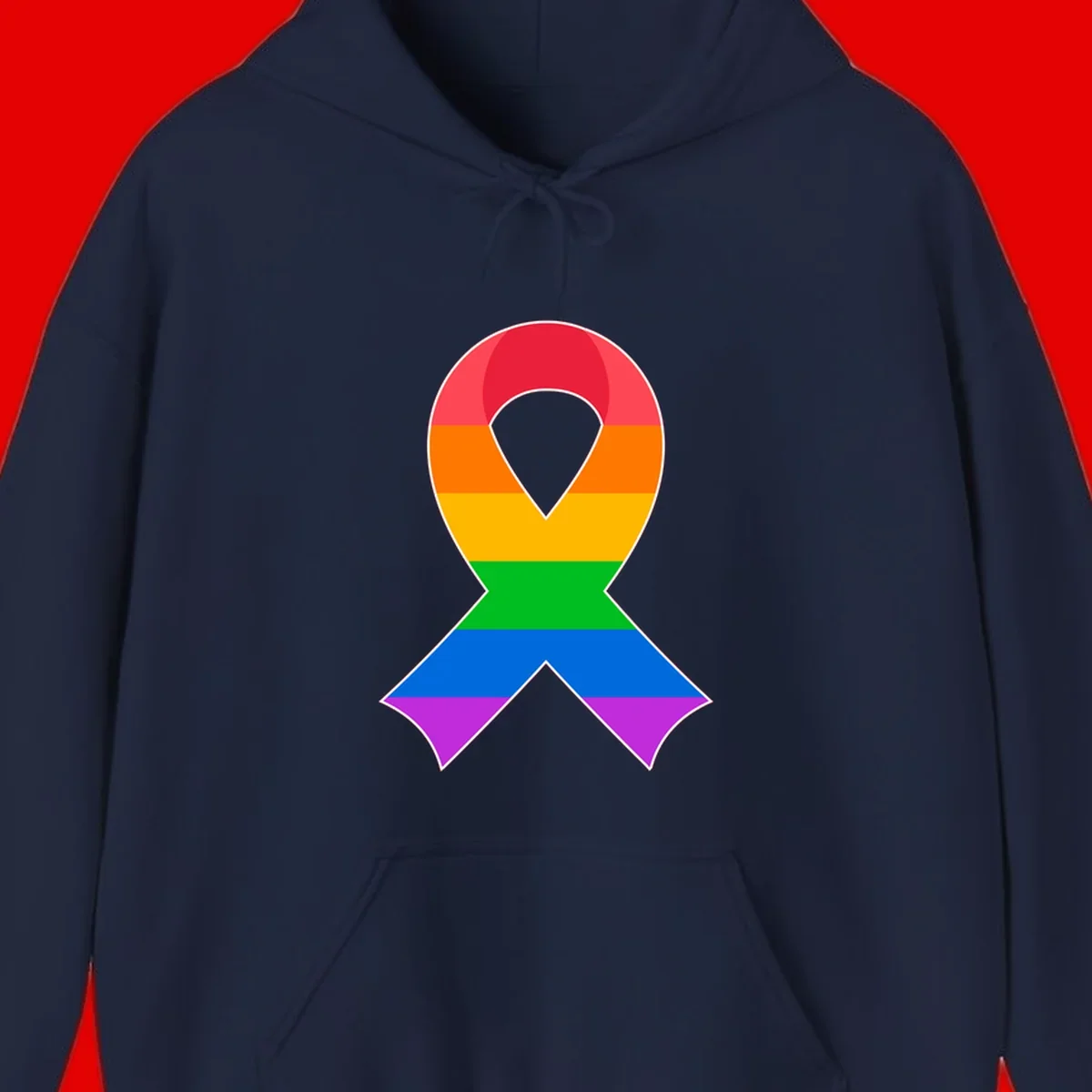 Rainbow pride awareness ribbon with horizontal stripes in red, orange, yellow, green, blue, and purple colors