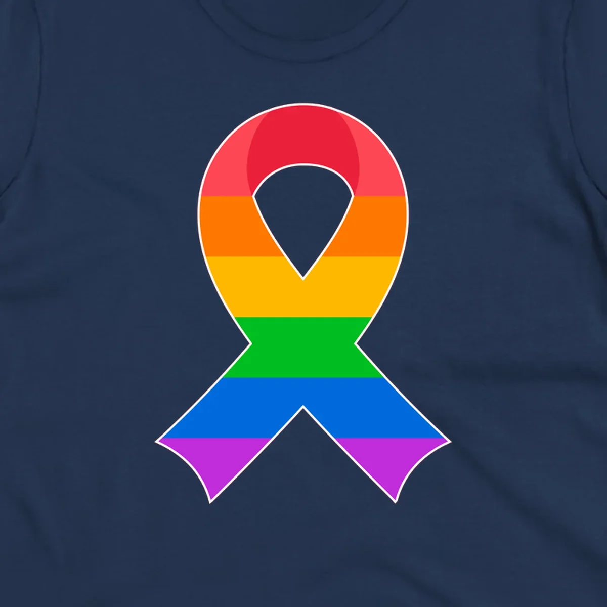 Rainbow pride awareness ribbon with horizontal stripes in red, orange, yellow, green, blue, and purple colors