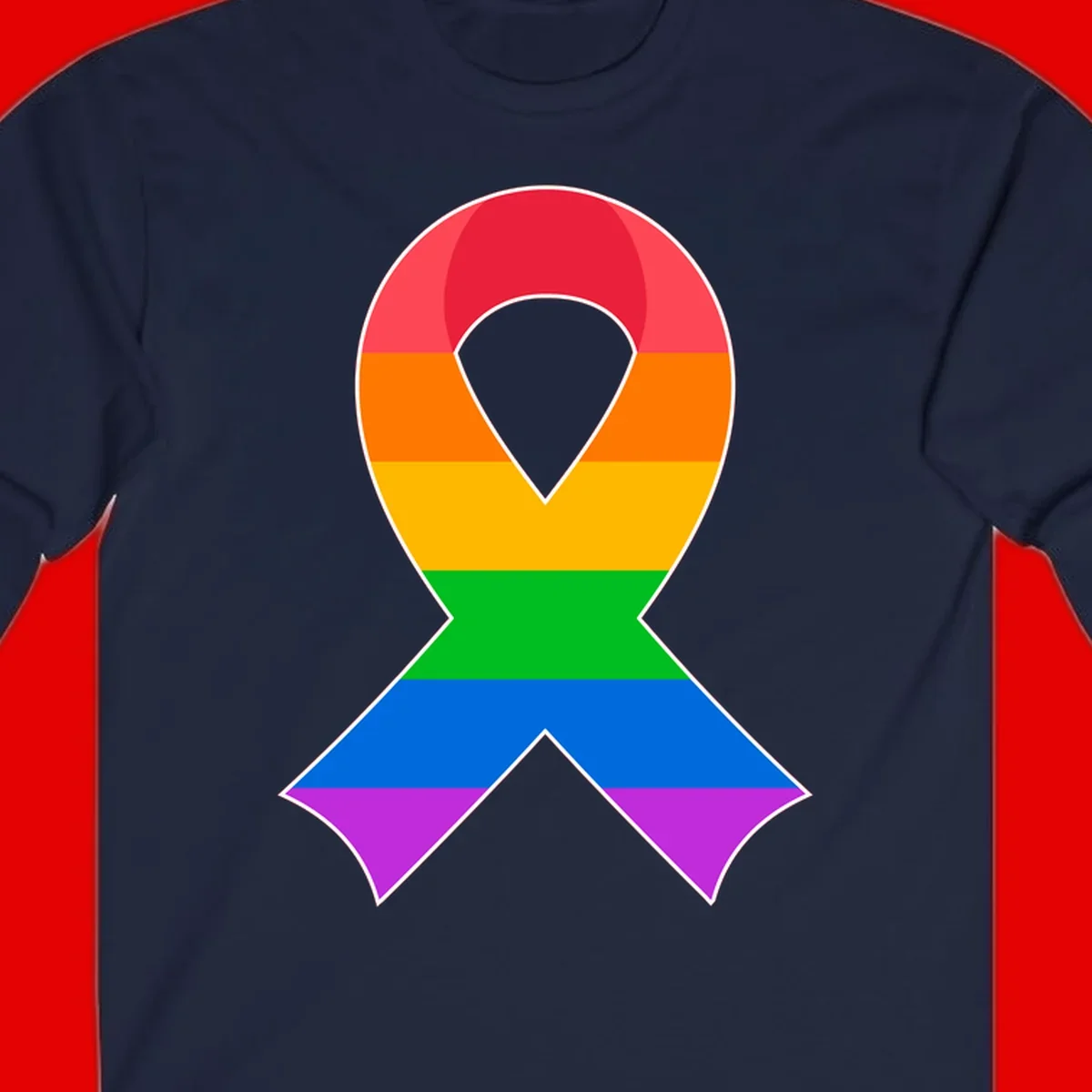 Rainbow pride awareness ribbon with horizontal stripes in red, orange, yellow, green, blue, and purple colors