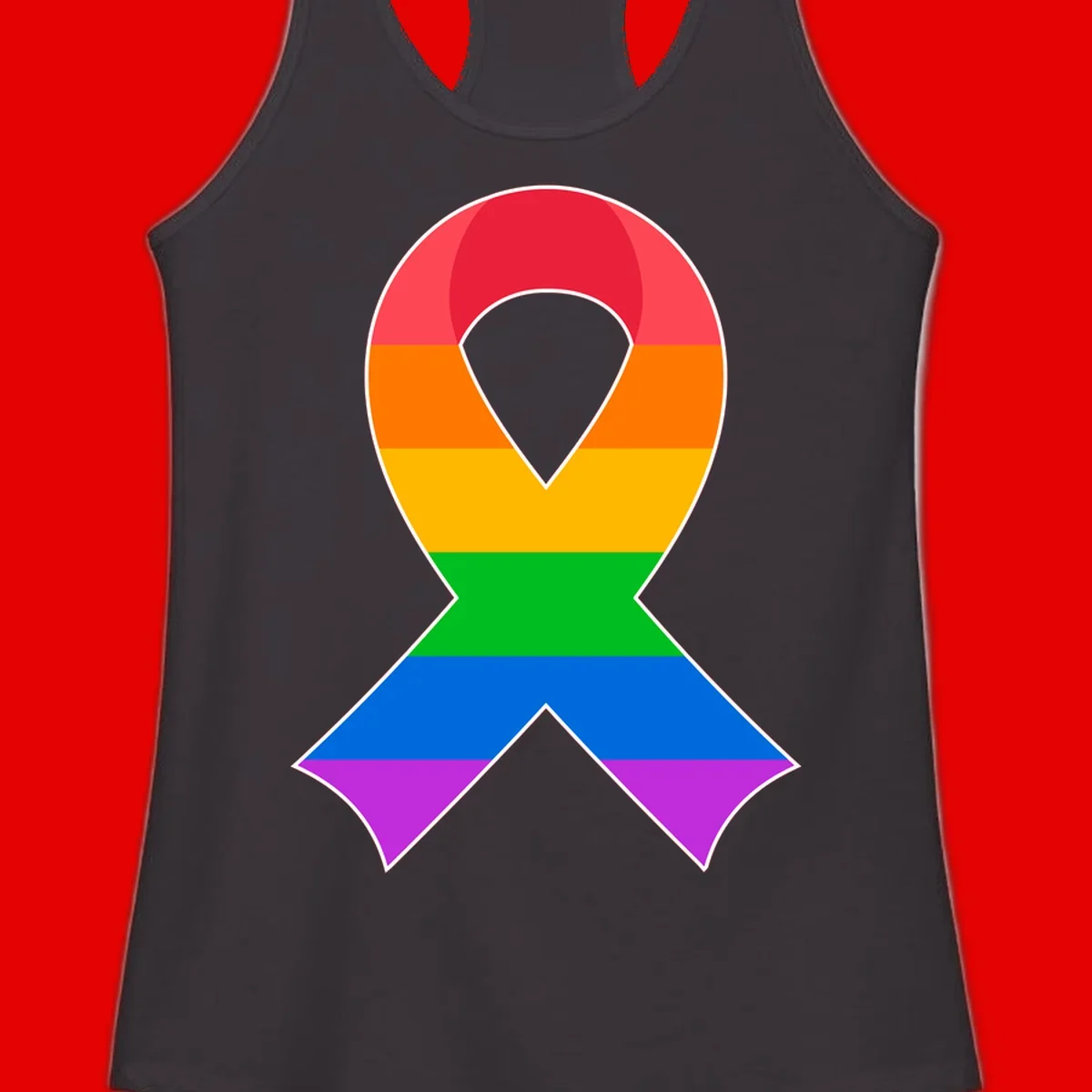 Rainbow pride awareness ribbon with horizontal stripes in red, orange, yellow, green, blue, and purple colors
