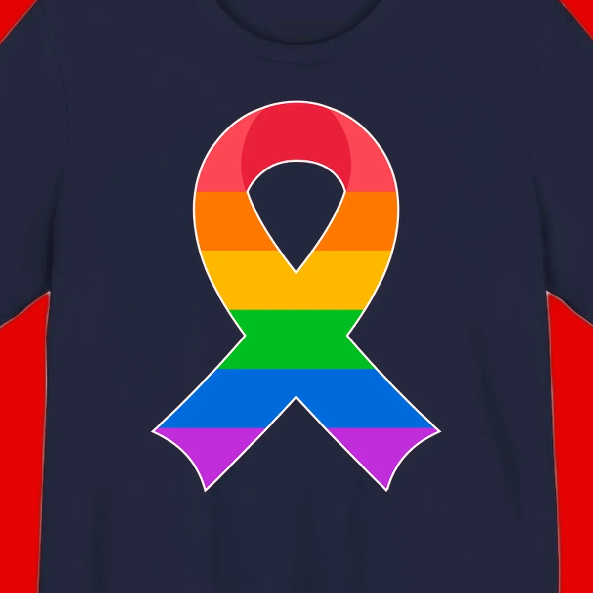 Rainbow pride awareness ribbon with horizontal stripes in red, orange, yellow, green, blue, and purple colors