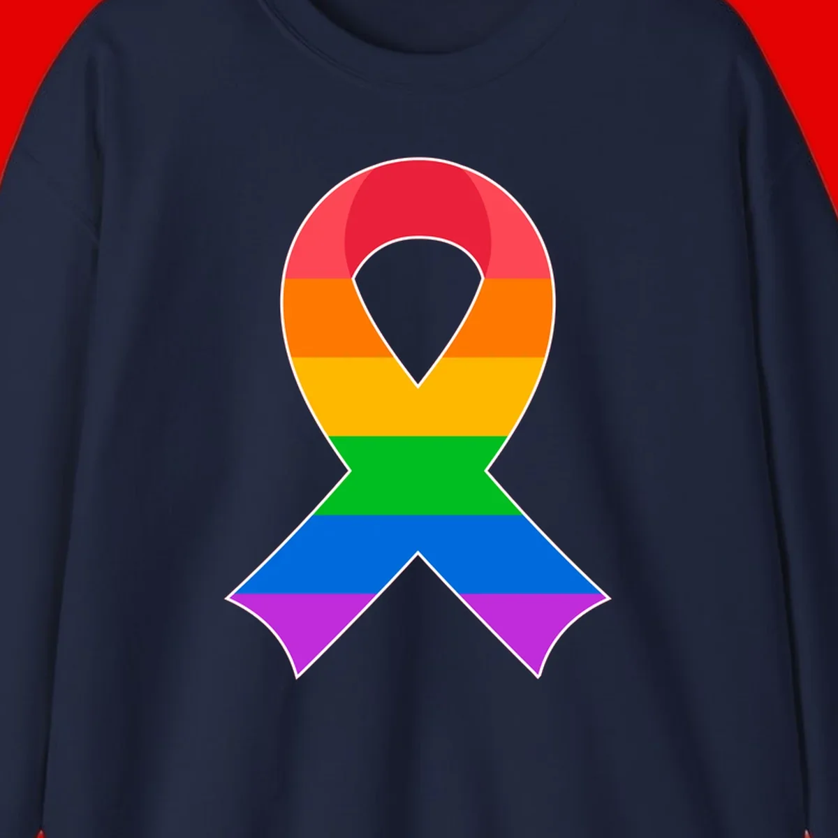 Rainbow pride awareness ribbon with horizontal stripes in red, orange, yellow, green, blue, and purple colors