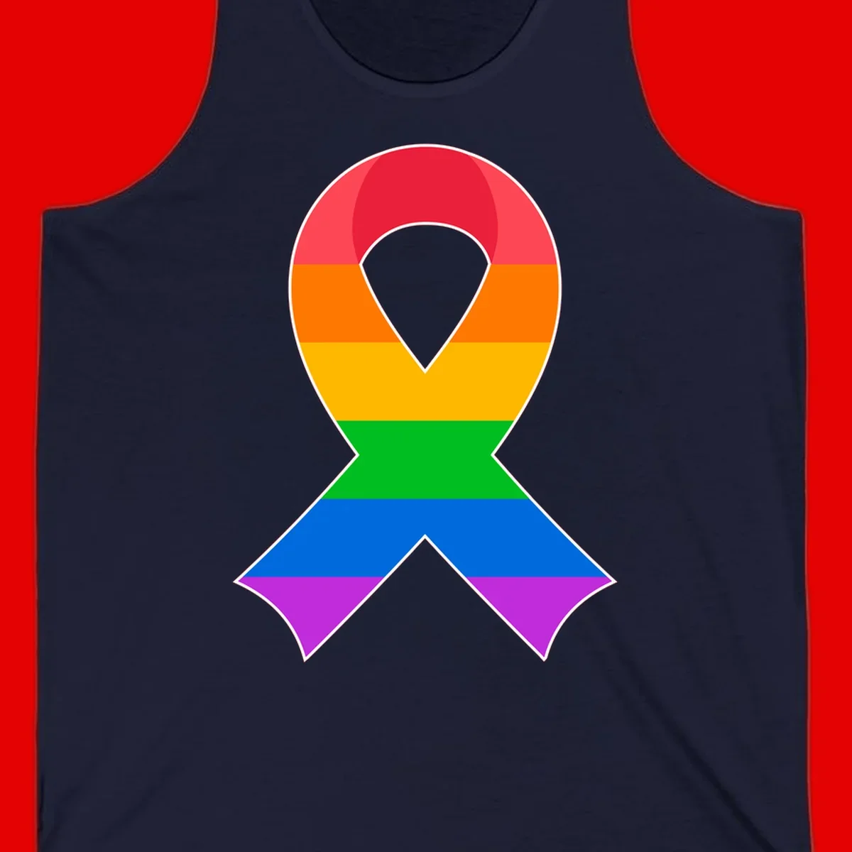 Rainbow pride awareness ribbon with horizontal stripes in red, orange, yellow, green, blue, and purple colors
