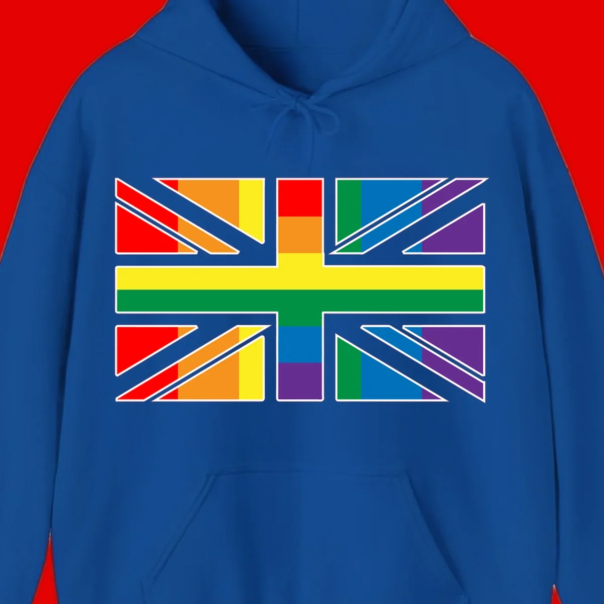 Pride geometric rainbow design with bold triangles and diagonal stripes in red, orange, yellow, green, blue, and purple