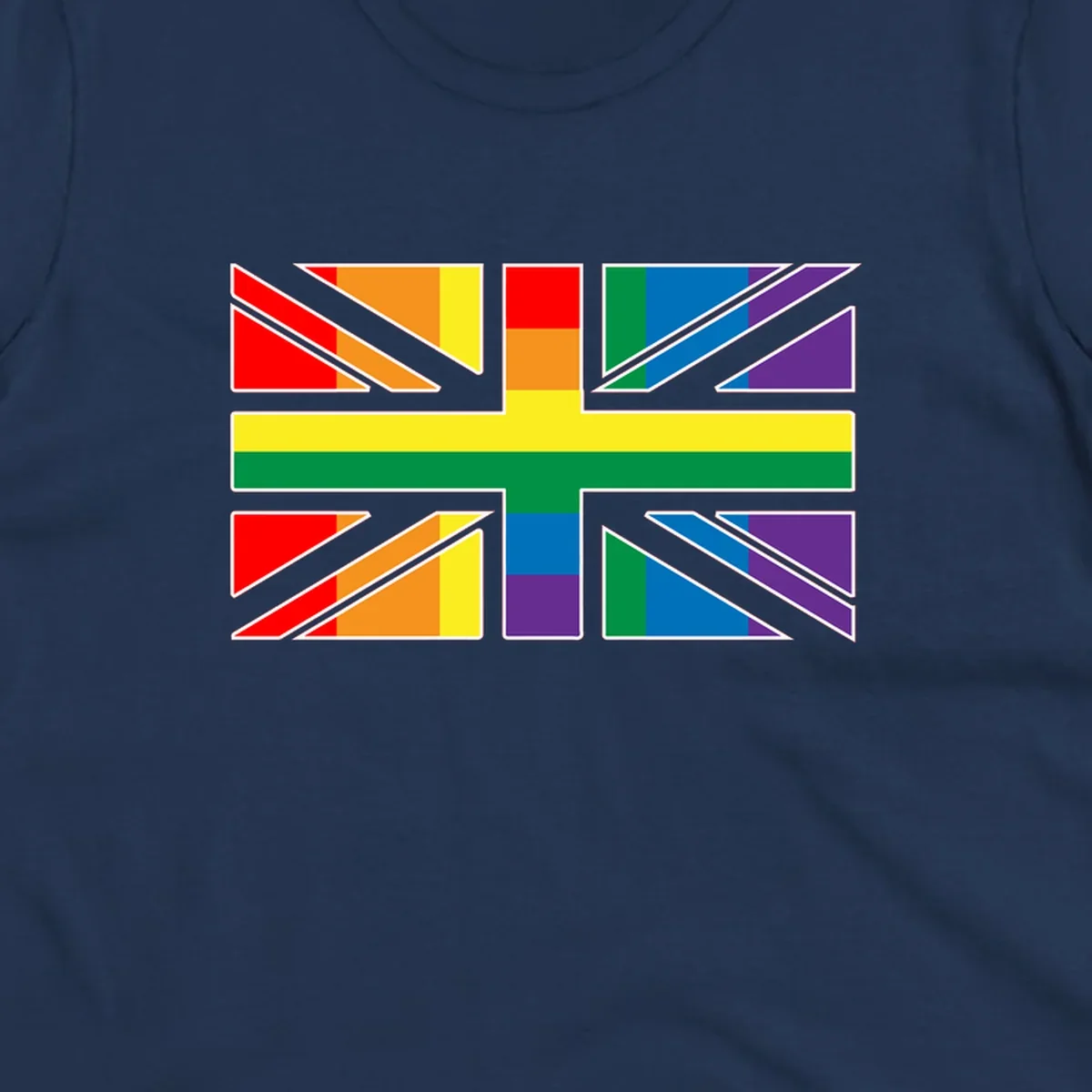 Pride geometric rainbow design with bold triangles and diagonal stripes in red, orange, yellow, green, blue, and purple