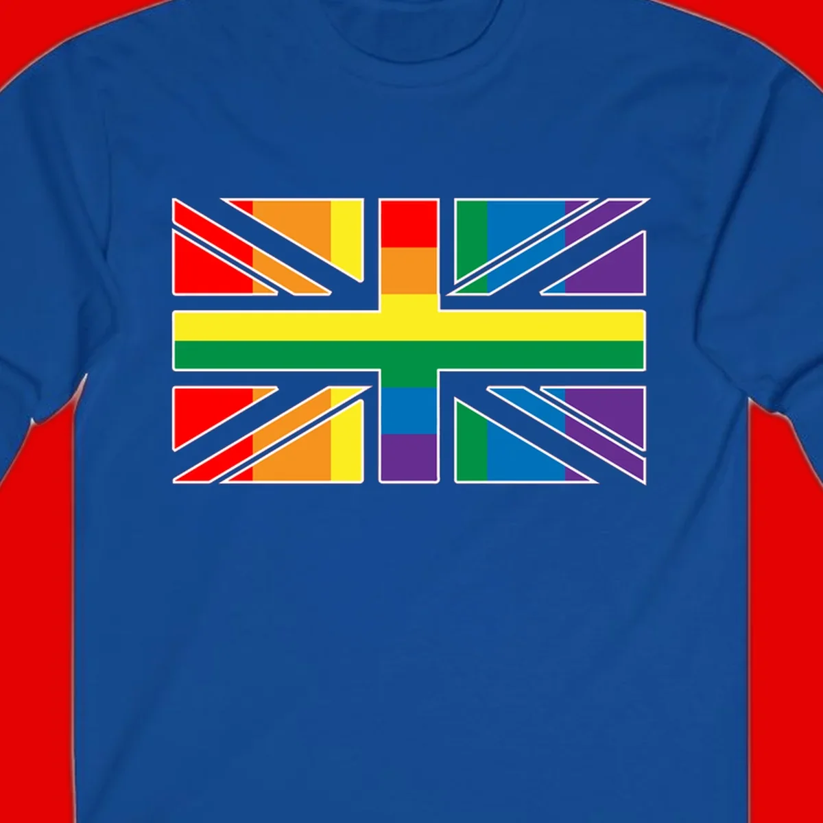 Pride geometric rainbow design with bold triangles and diagonal stripes in red, orange, yellow, green, blue, and purple