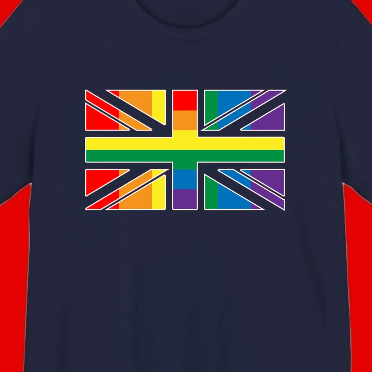 Pride geometric rainbow design with bold triangles and diagonal stripes in red, orange, yellow, green, blue, and purple