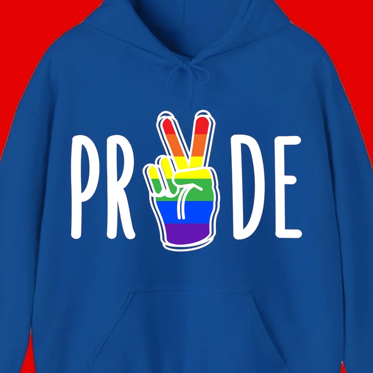 Pride peace hand rainbow design with colorful peace gesture and PRIDE text