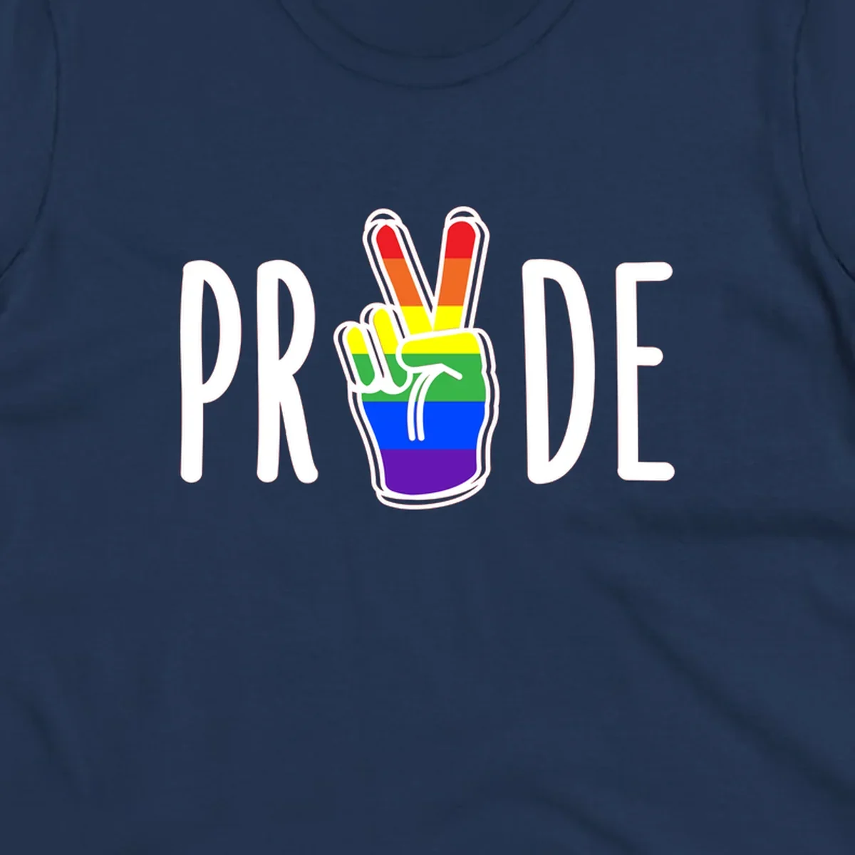 Pride peace hand rainbow design with colorful peace gesture and PRIDE text