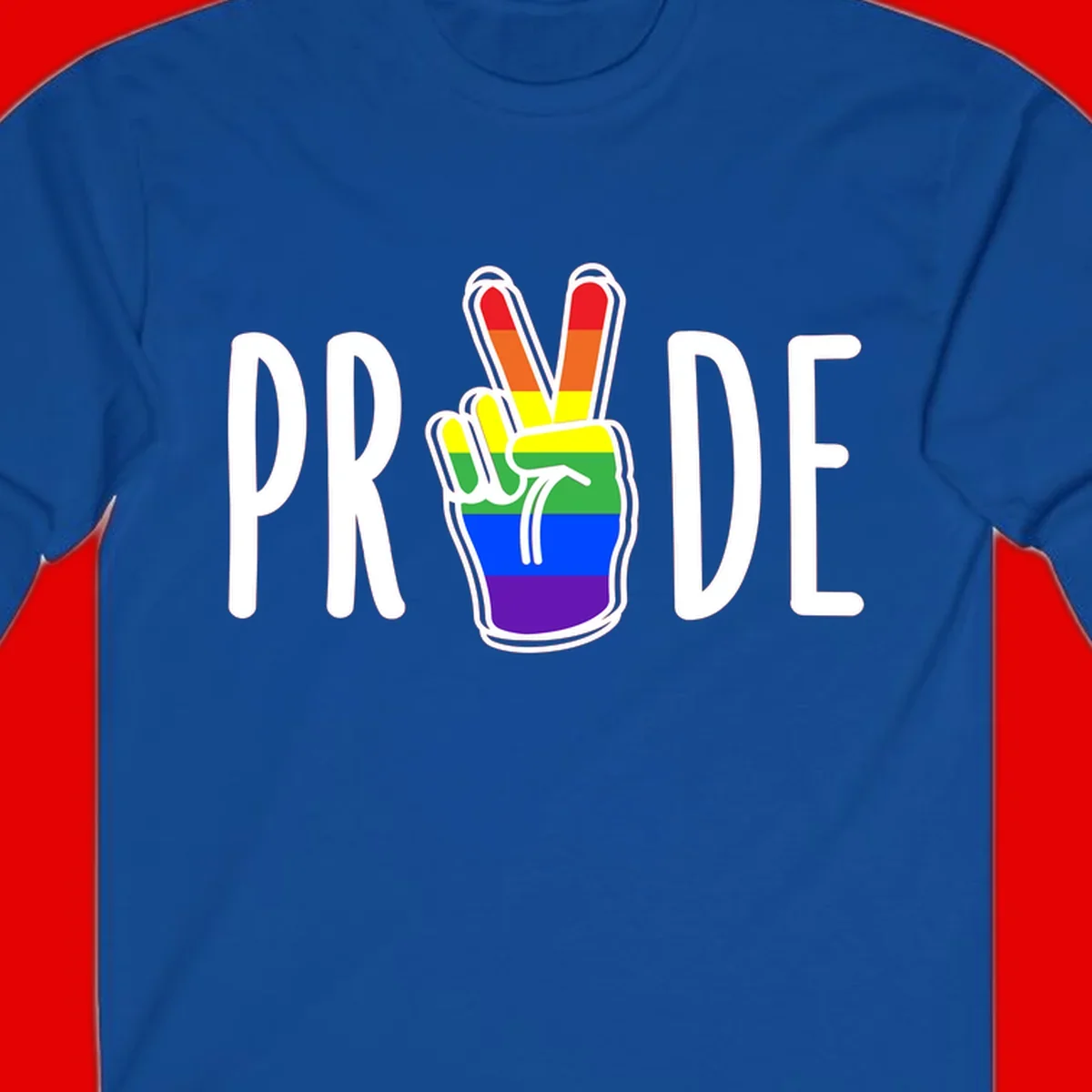 Pride peace hand rainbow design with colorful peace gesture and PRIDE text