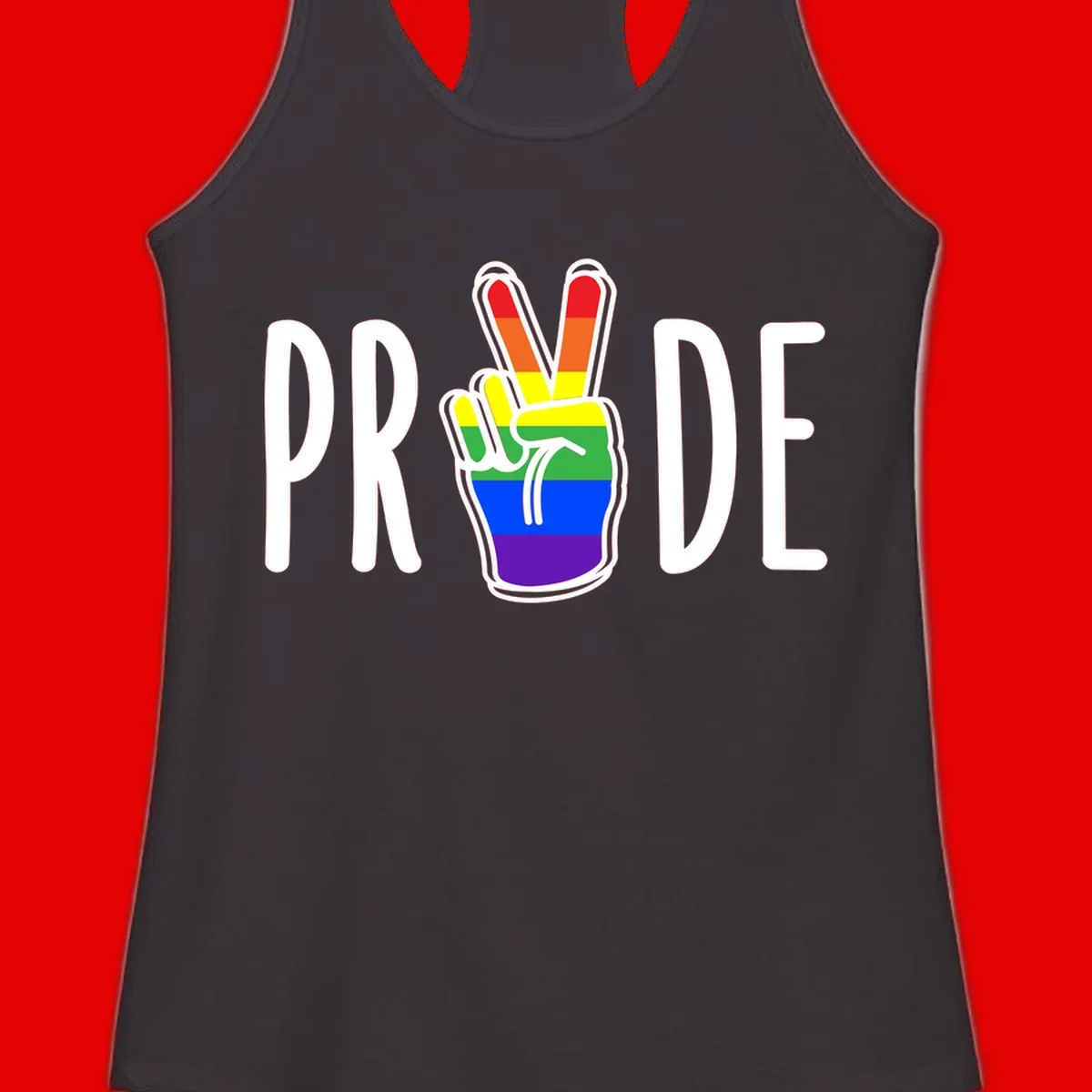 Pride peace hand rainbow design with colorful peace gesture and PRIDE text
