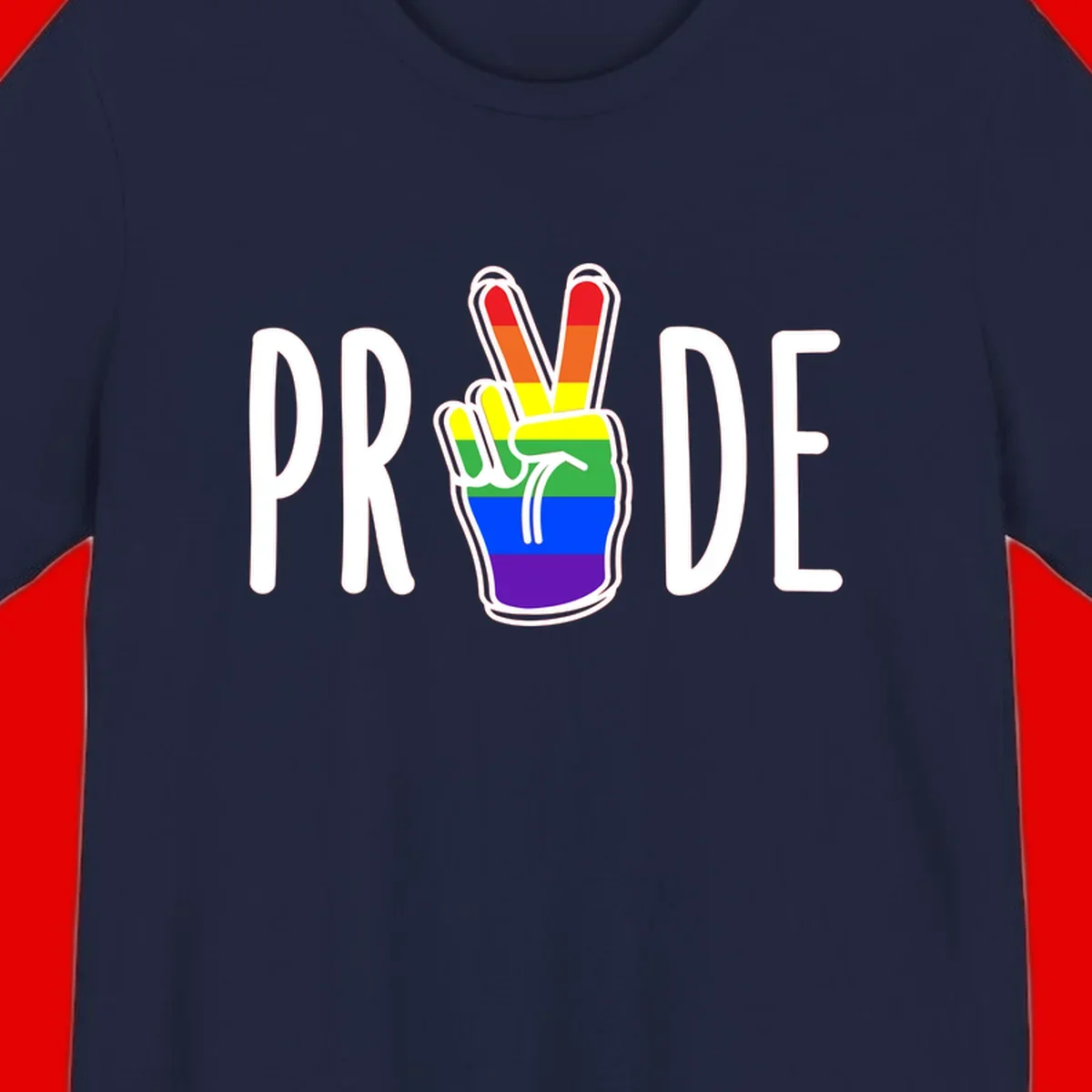 Pride peace hand rainbow design with colorful peace gesture and PRIDE text
