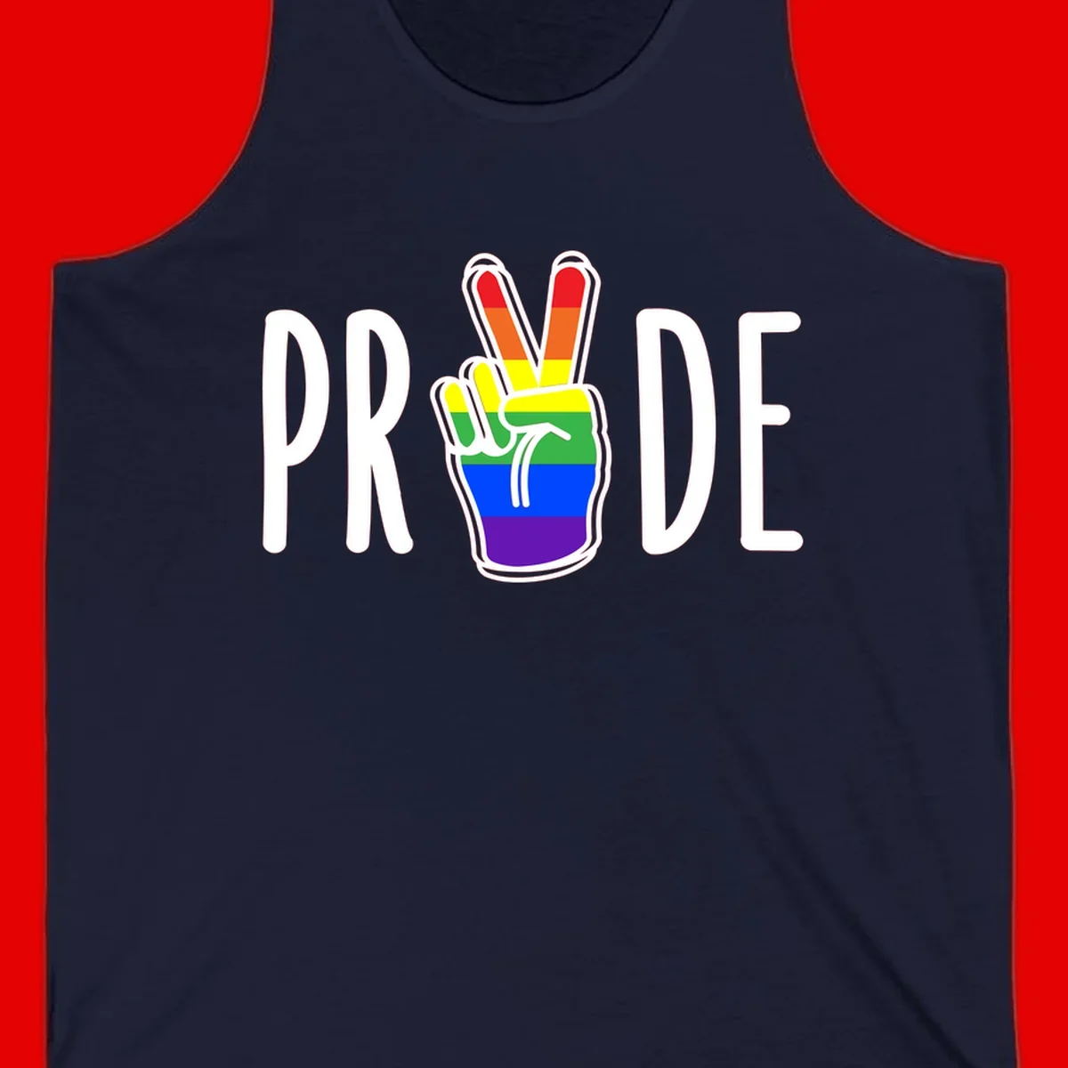 Pride peace hand rainbow design with colorful peace gesture and PRIDE text