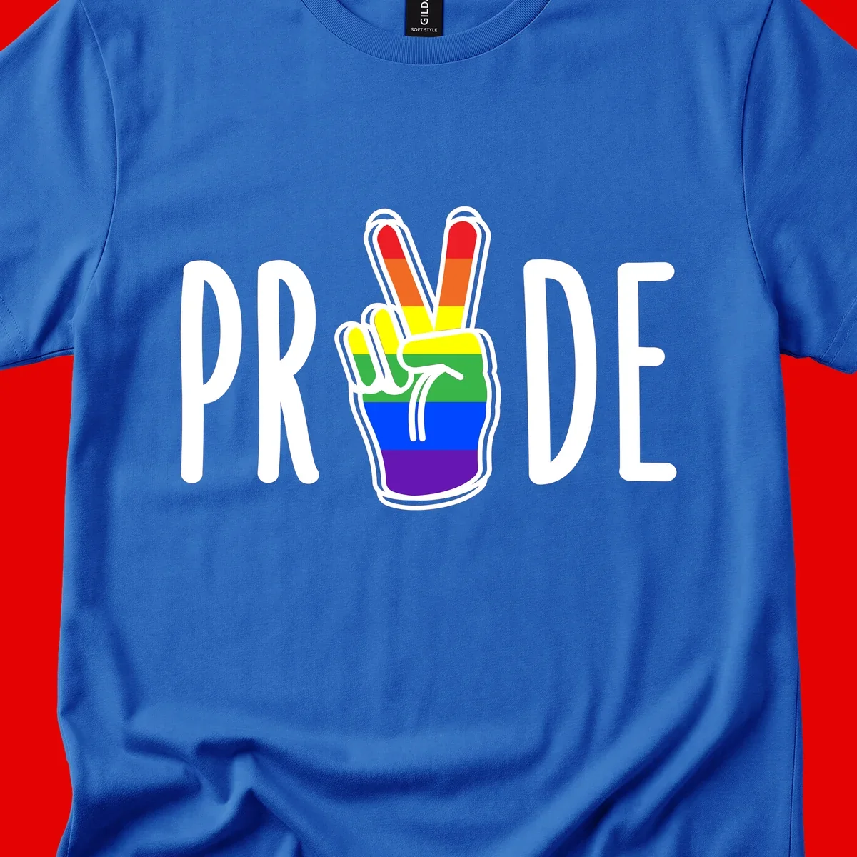 Pride peace hand rainbow design with colorful peace gesture and PRIDE text