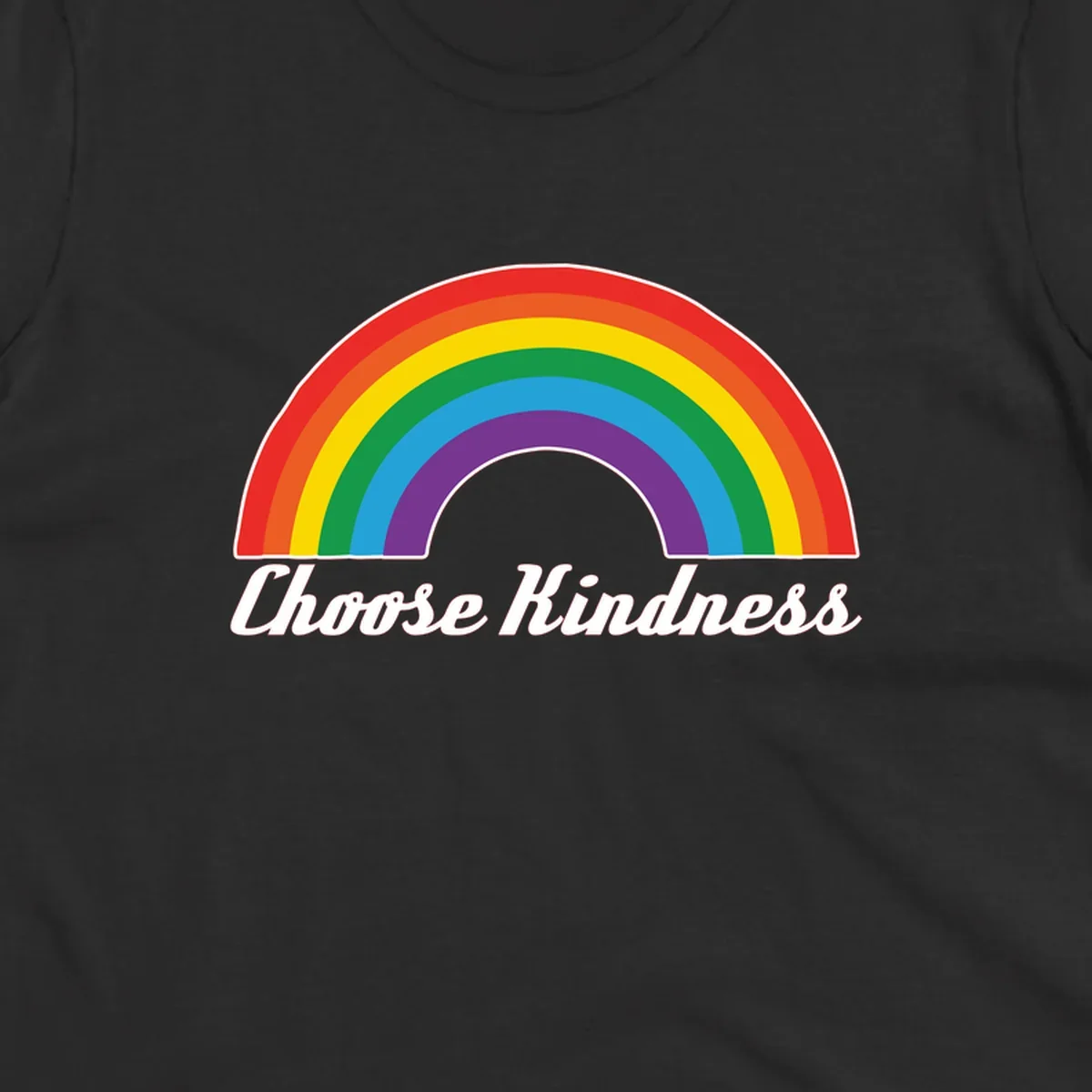 Colorful rainbow arc with 'Choose Kindness' text, promoting inclusivity and compassion