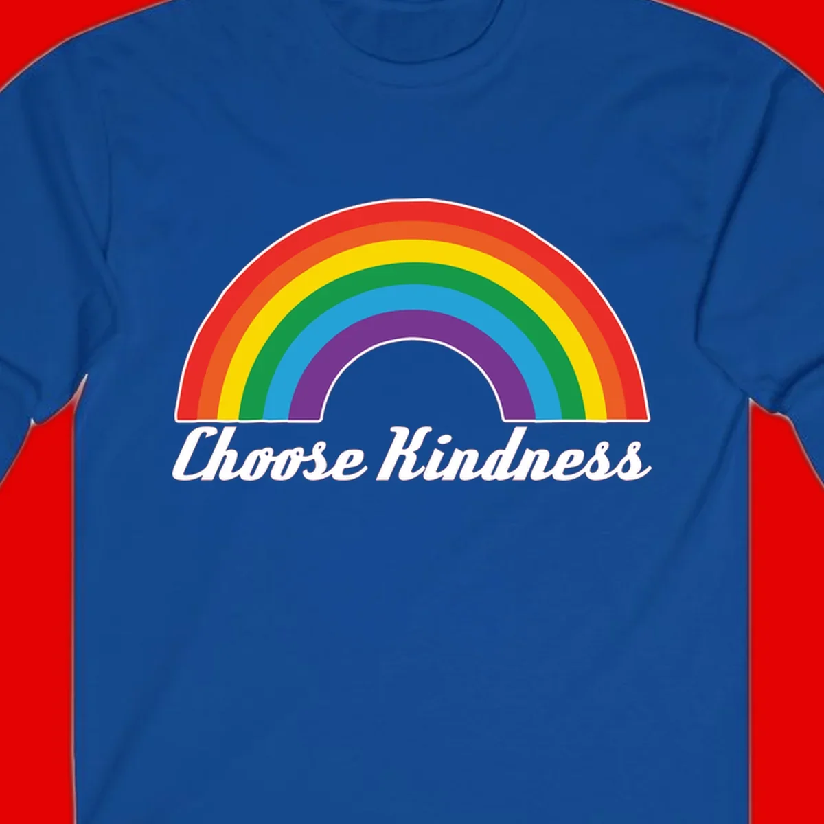 Colorful rainbow arc with 'Choose Kindness' text, promoting inclusivity and compassion