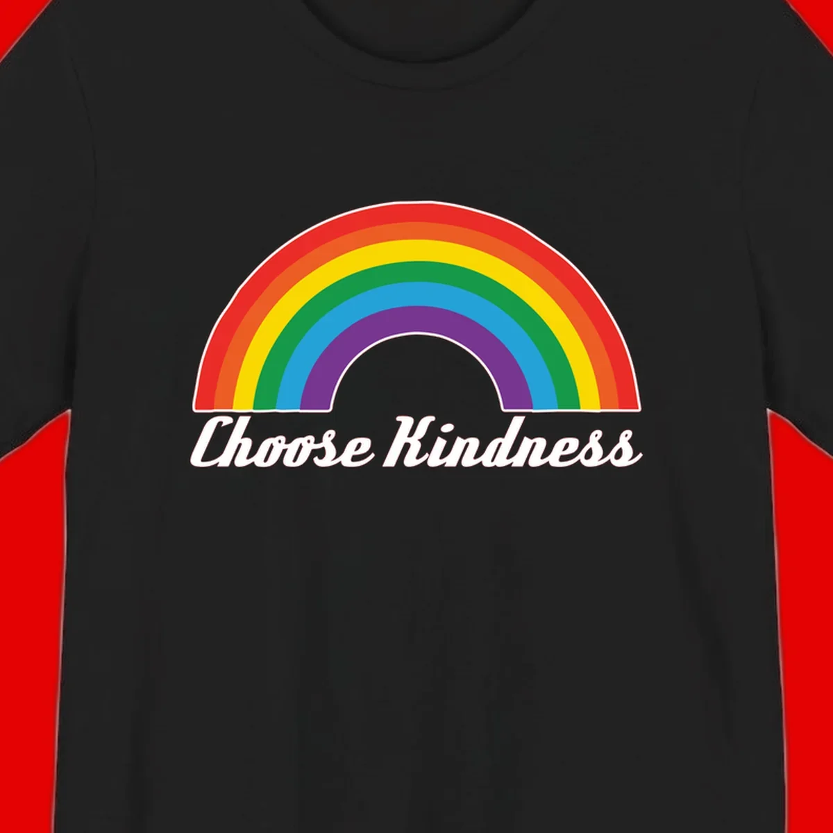 Colorful rainbow arc with 'Choose Kindness' text, promoting inclusivity and compassion