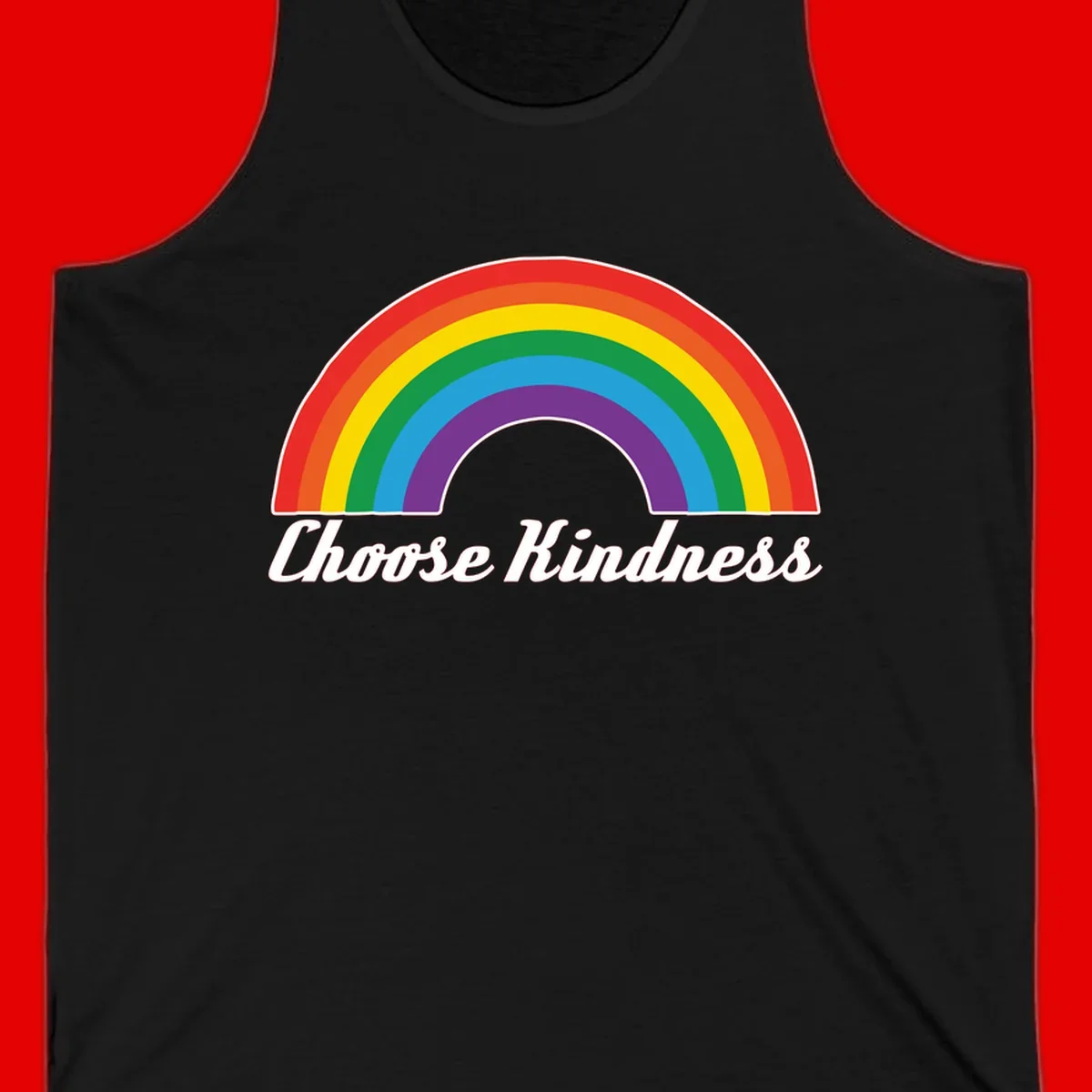 Colorful rainbow arc with 'Choose Kindness' text, promoting inclusivity and compassion