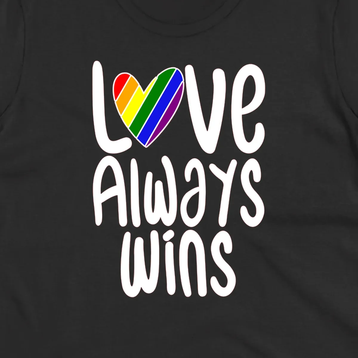 Rainbow striped heart with 'Love Always Wins' text - pride-themed design celebrating equality and LGBTQ inclusion