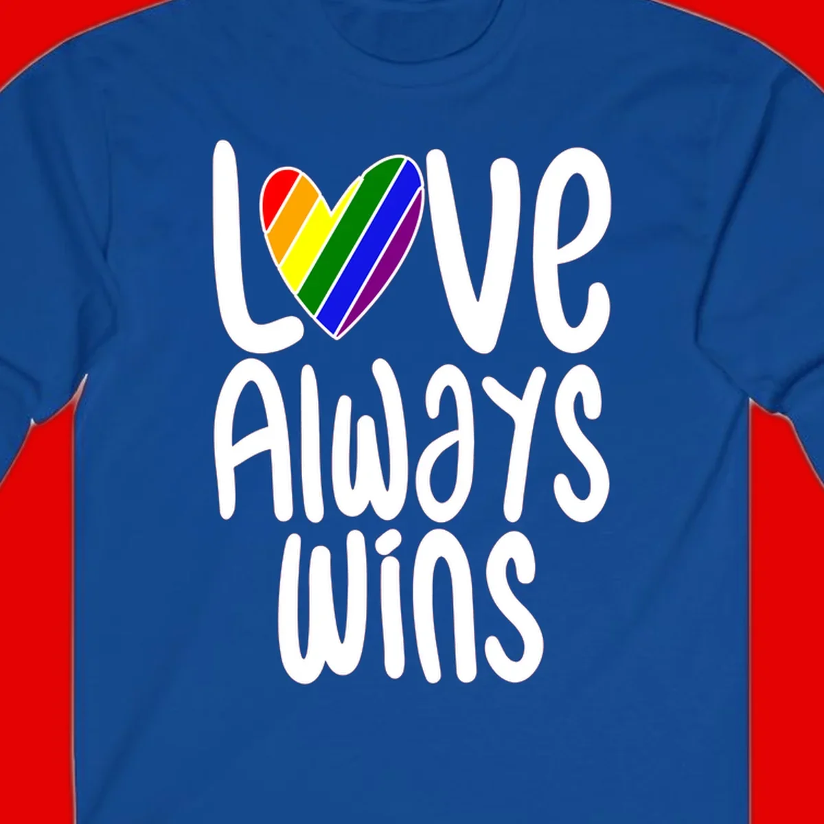 Rainbow striped heart with 'Love Always Wins' text - pride-themed design celebrating equality and LGBTQ inclusion