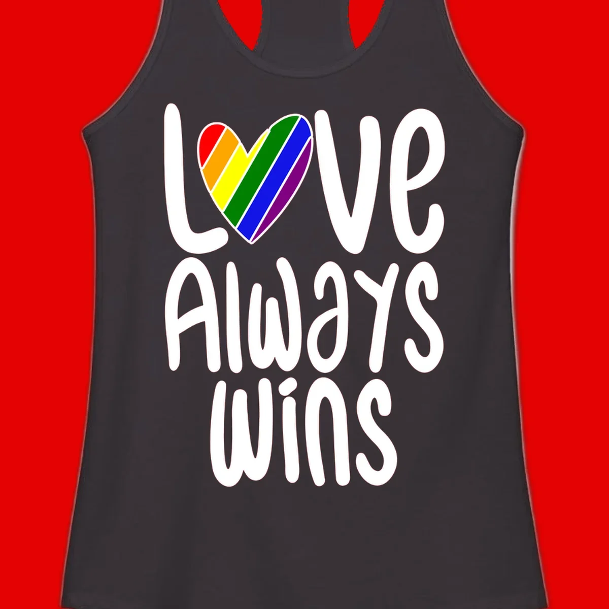 Rainbow striped heart with 'Love Always Wins' text - pride-themed design celebrating equality and LGBTQ inclusion
