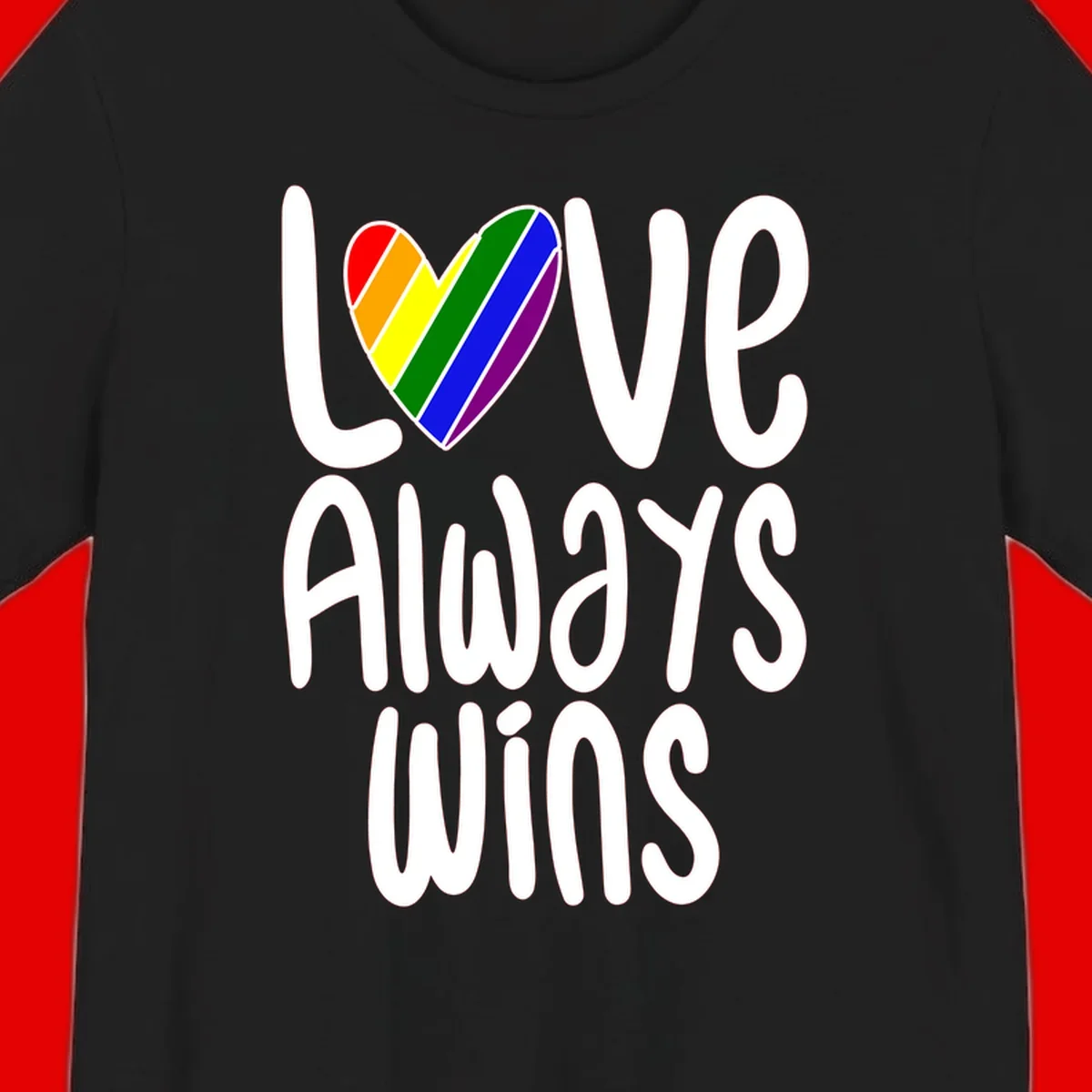 Rainbow striped heart with 'Love Always Wins' text - pride-themed design celebrating equality and LGBTQ inclusion