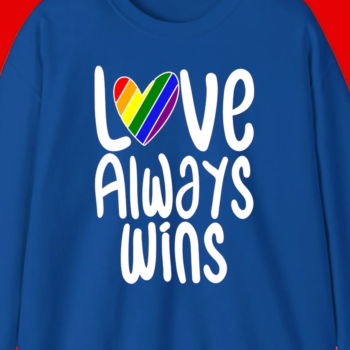Rainbow striped heart with 'Love Always Wins' text - pride-themed design celebrating equality and LGBTQ inclusion