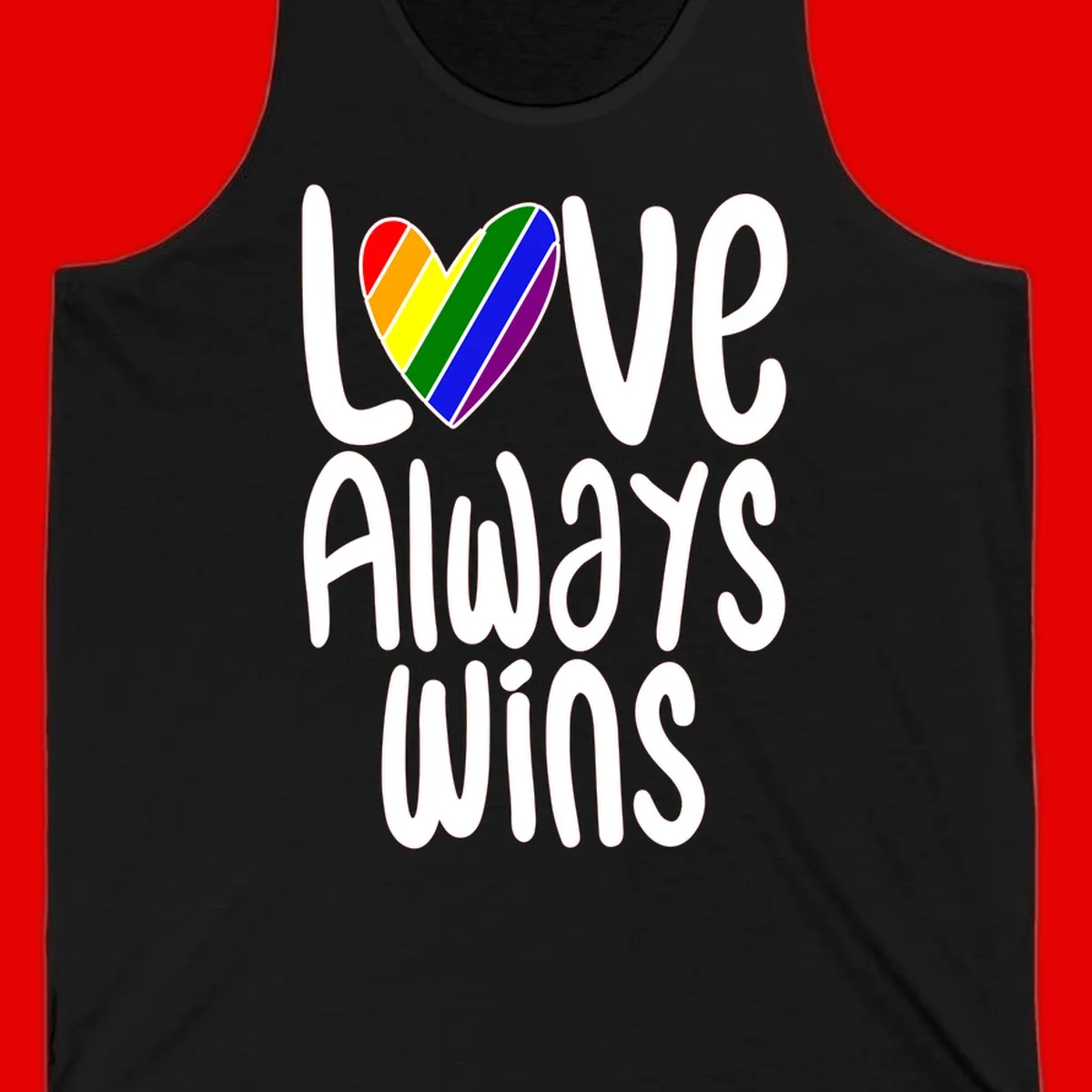 Rainbow striped heart with 'Love Always Wins' text - pride-themed design celebrating equality and LGBTQ inclusion