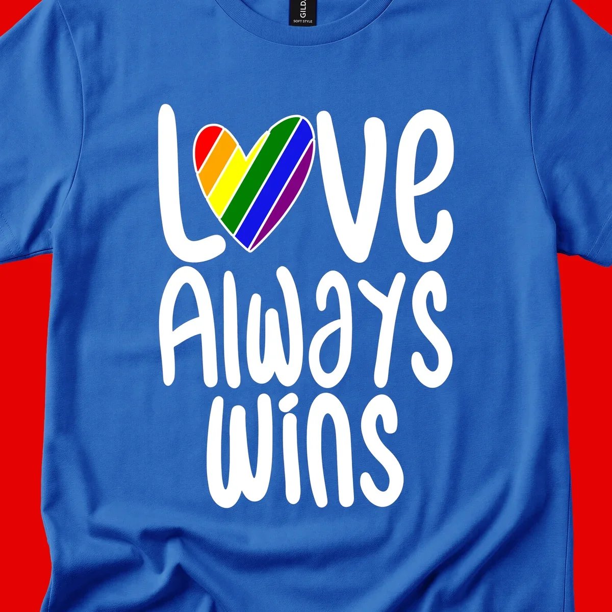 Rainbow striped heart with 'Love Always Wins' text - pride-themed design celebrating equality and LGBTQ inclusion