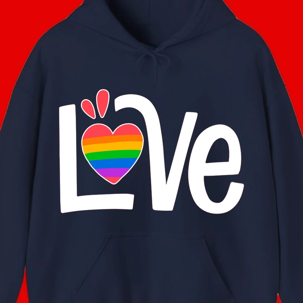 Love pride paw print design with rainbow-striped heart and white lettering on gray background
