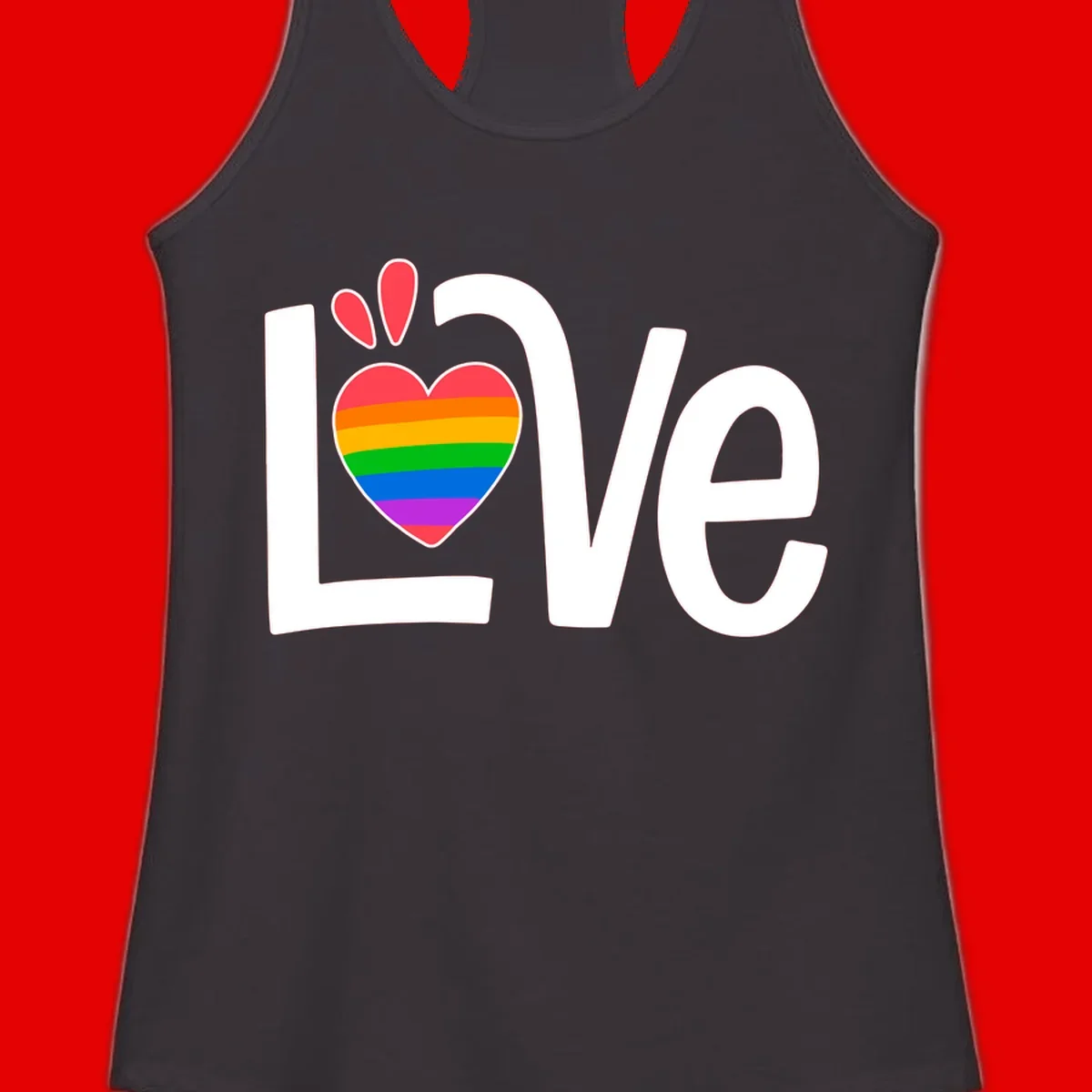 Love pride paw print design with rainbow-striped heart and white lettering on gray background