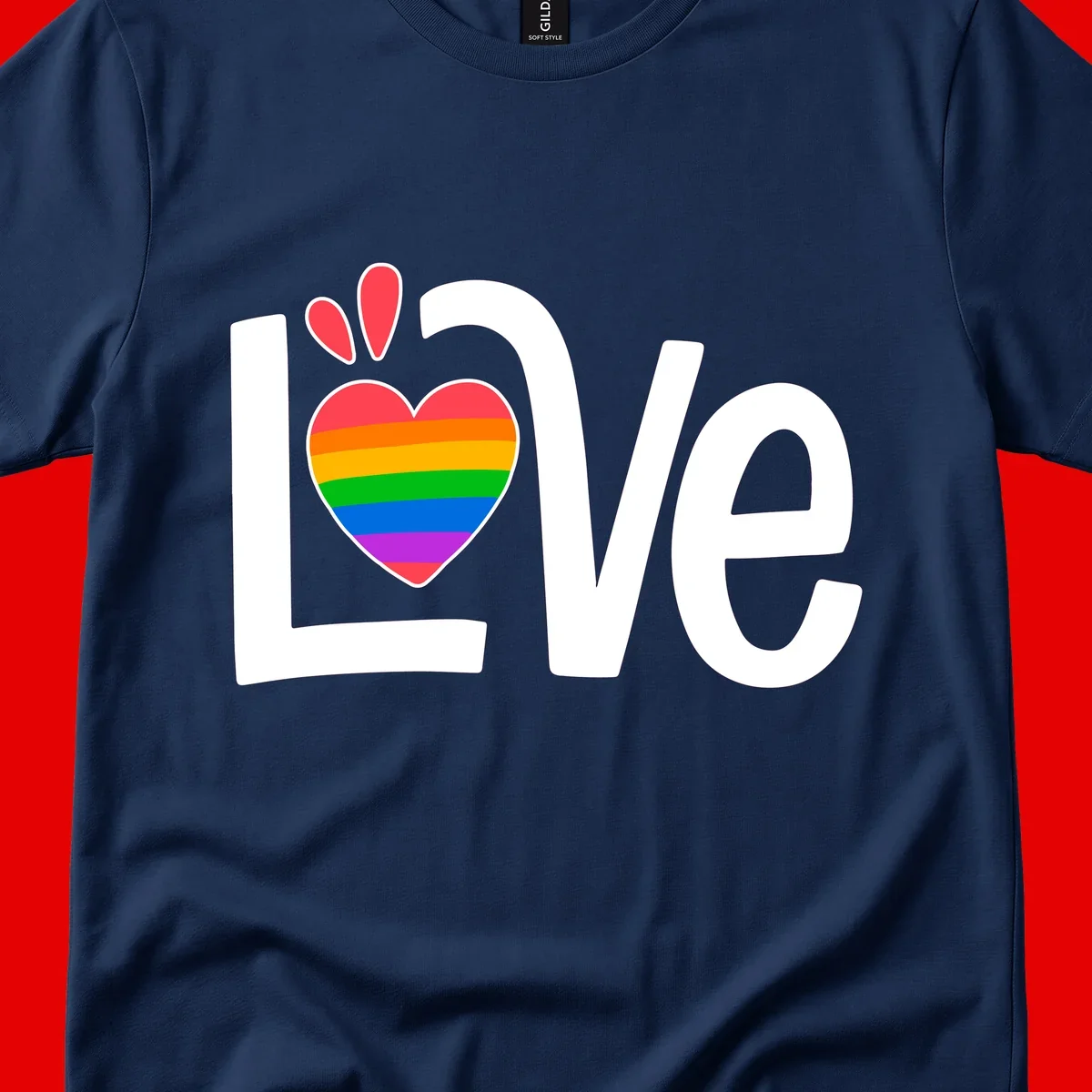 Love pride paw print design with rainbow-striped heart and white lettering on gray background