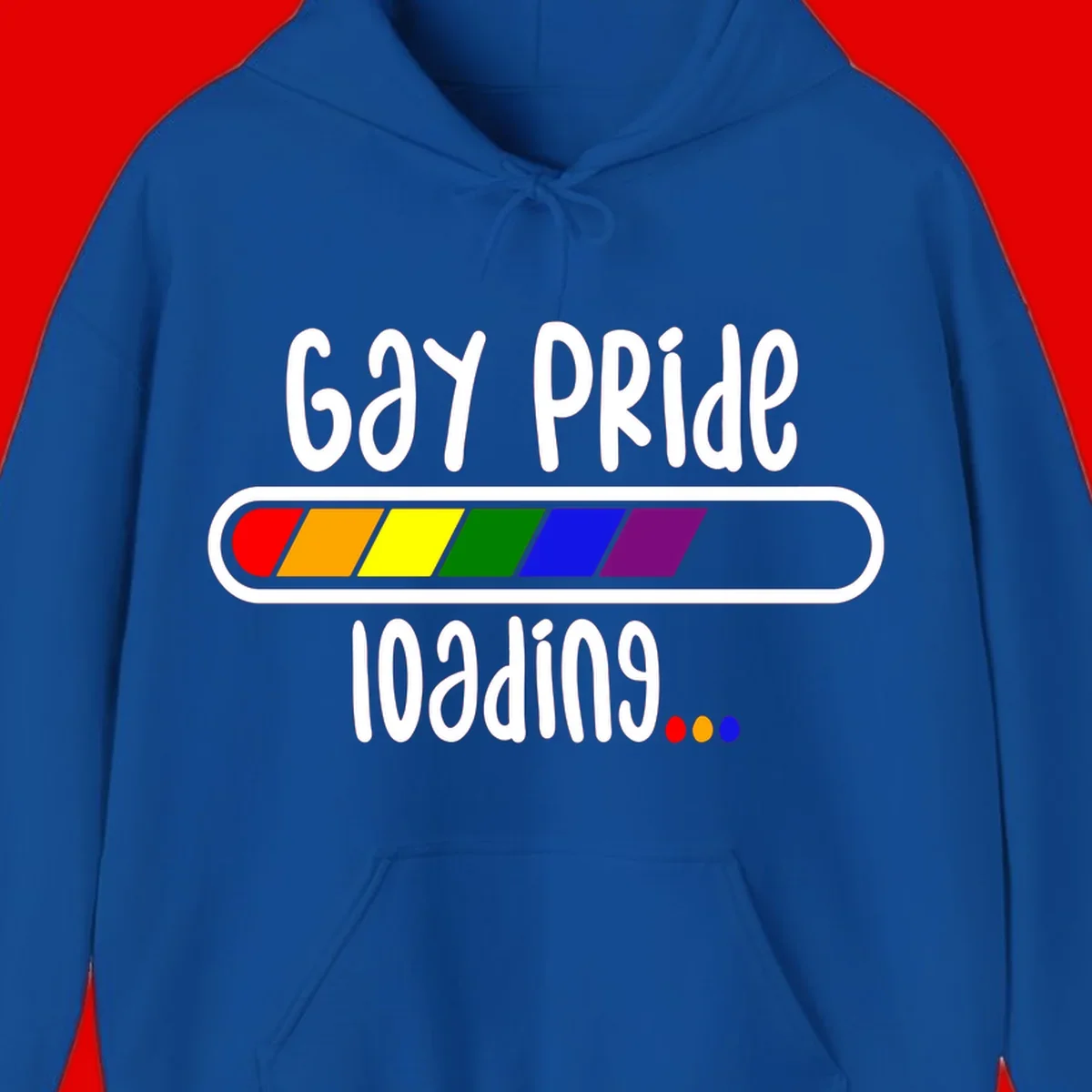 Gay pride loading bar design with rainbow progress indicator and loading text on gray background