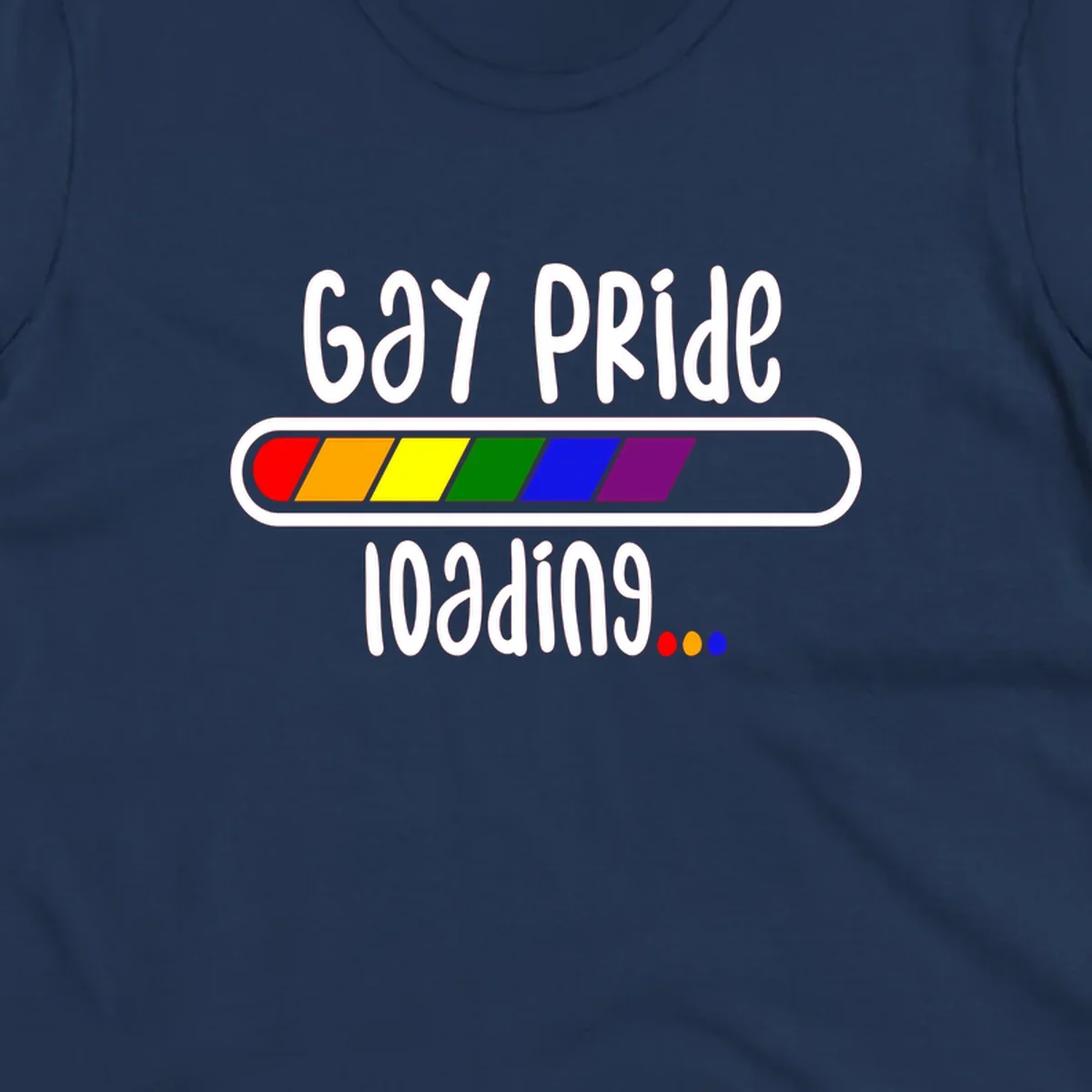 Gay pride loading bar design with rainbow progress indicator and loading text on gray background