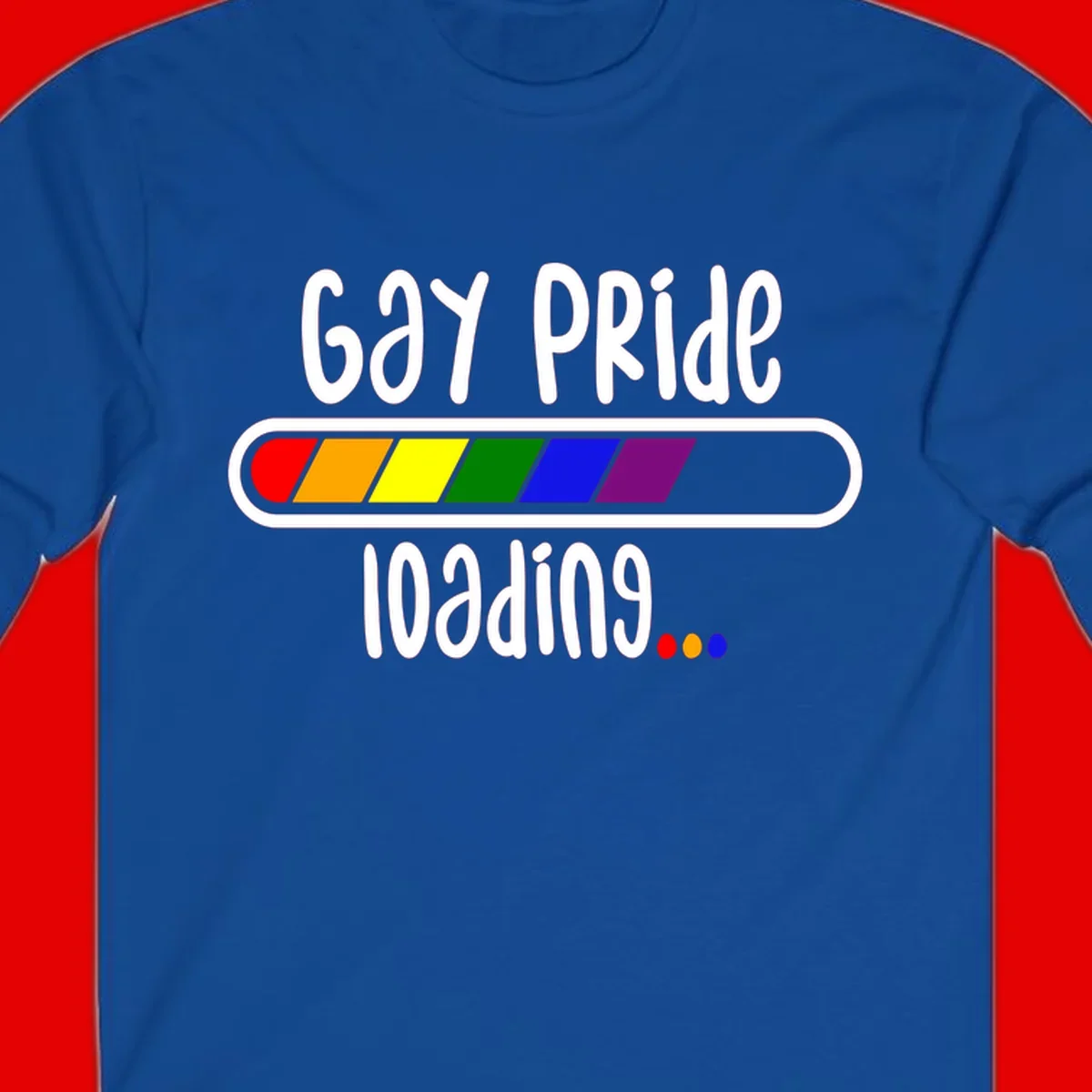 Gay pride loading bar design with rainbow progress indicator and loading text on gray background