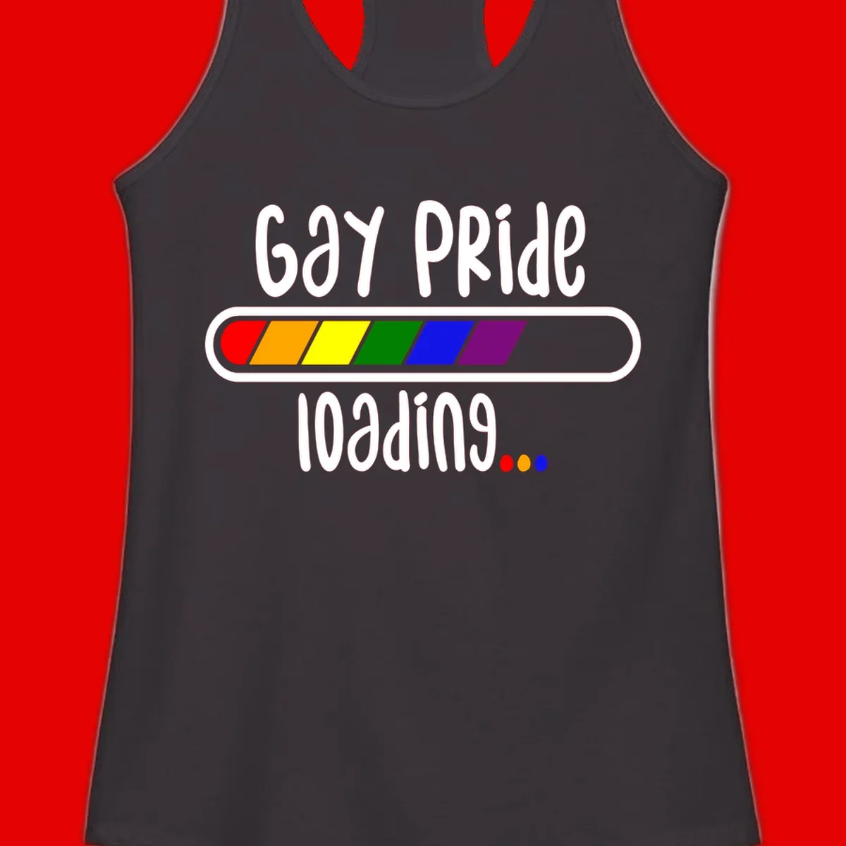 Gay pride loading bar design with rainbow progress indicator and loading text on gray background