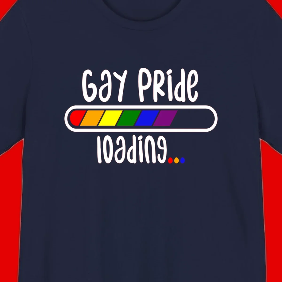 Gay pride loading bar design with rainbow progress indicator and loading text on gray background
