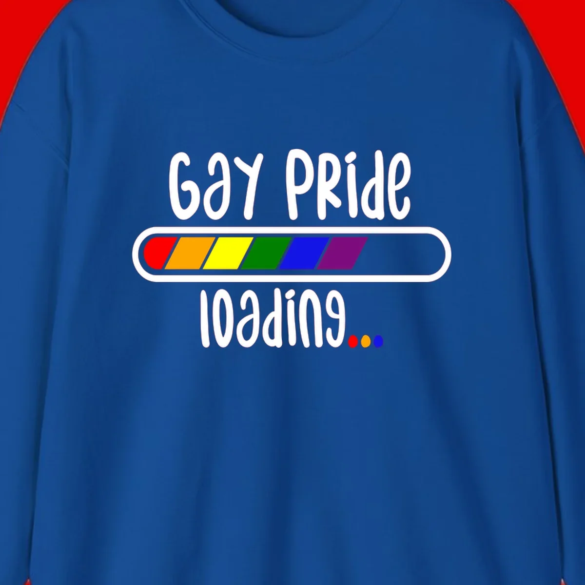 Gay pride loading bar design with rainbow progress indicator and loading text on gray background