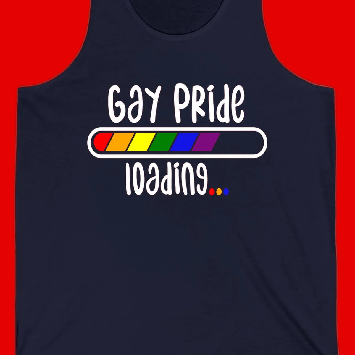 Gay pride loading bar design with rainbow progress indicator and loading text on gray background