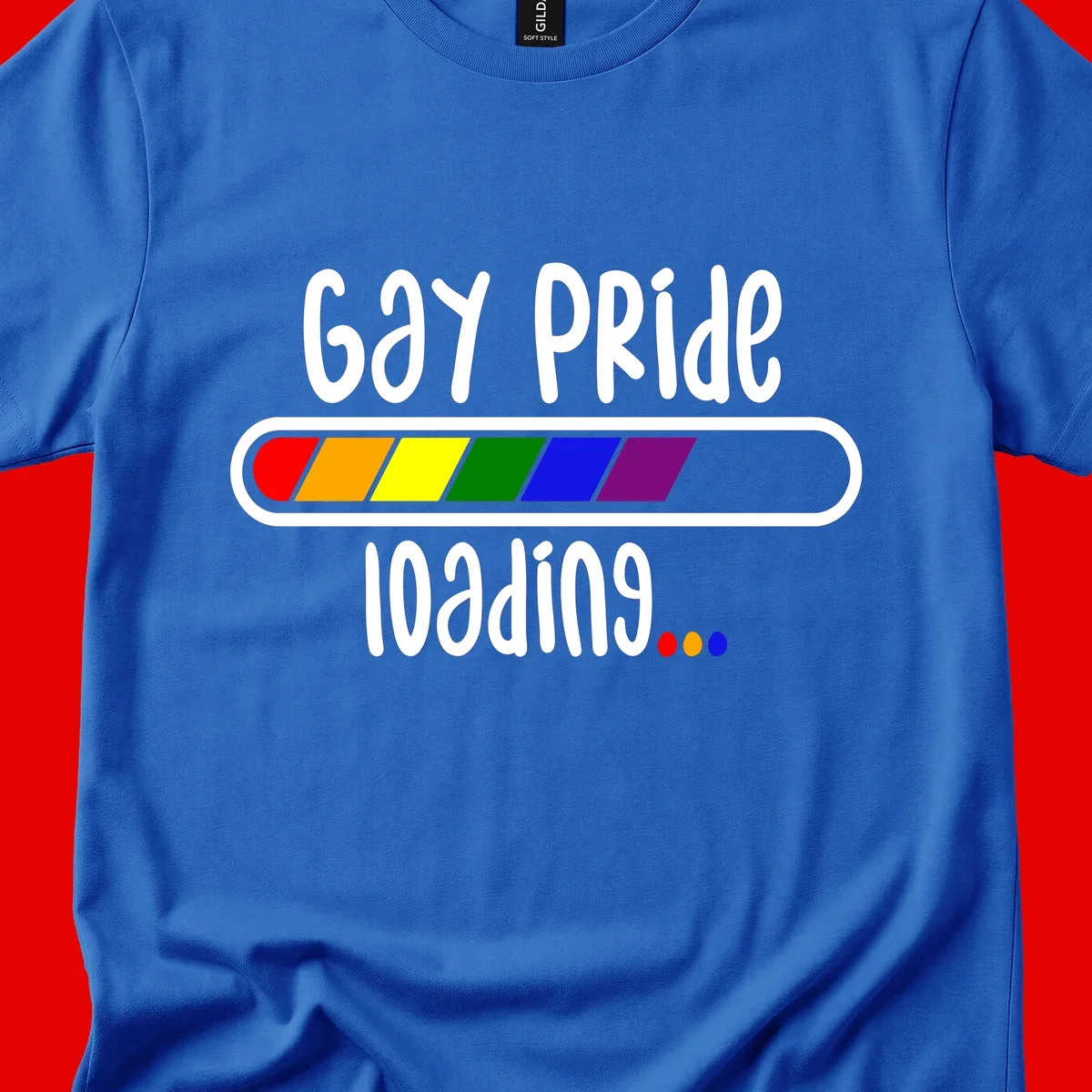Gay pride loading bar design with rainbow progress indicator and loading text on gray background