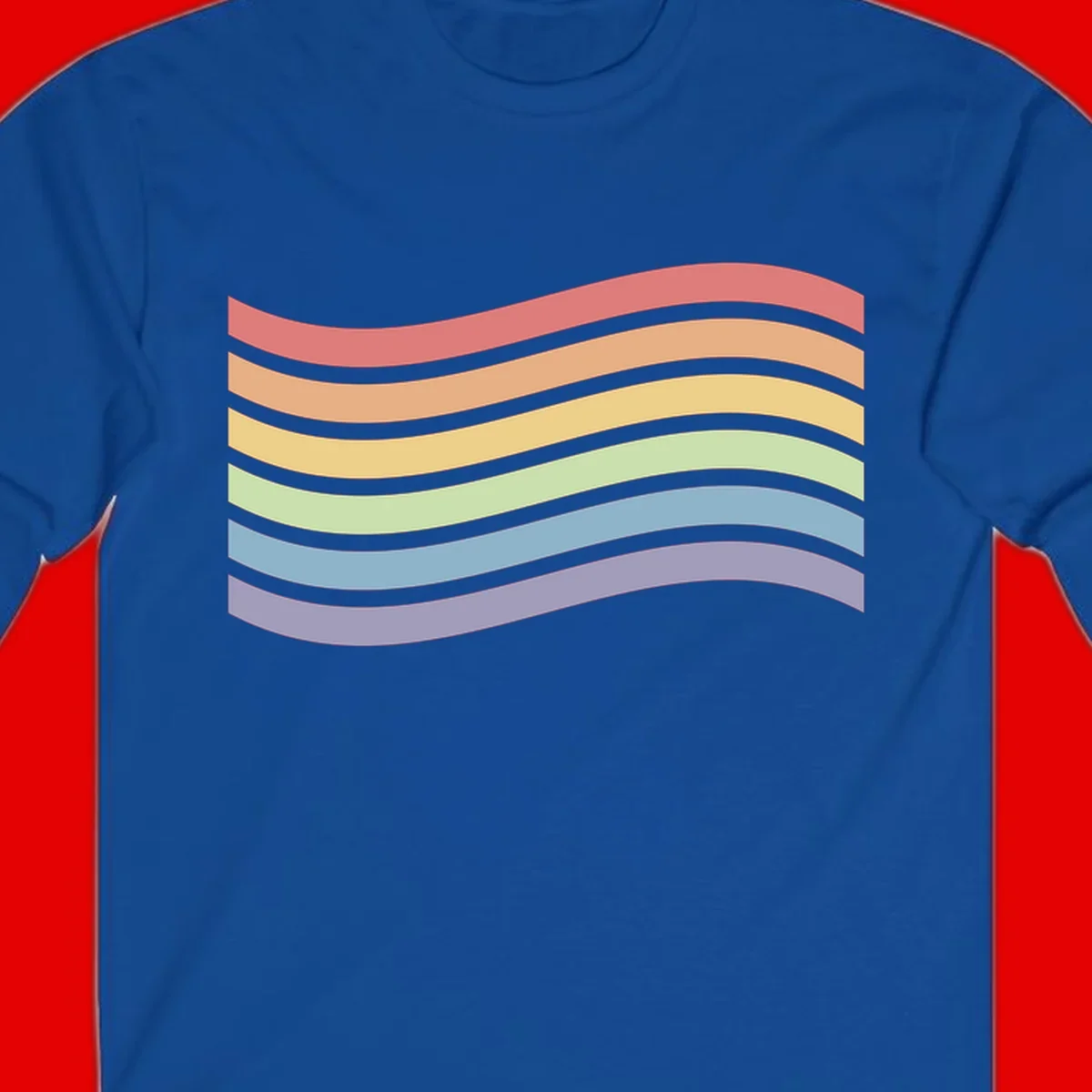 Seven horizontal wavy stripes in rainbow colors separated by gray bands, creating flowing waves against a gray background