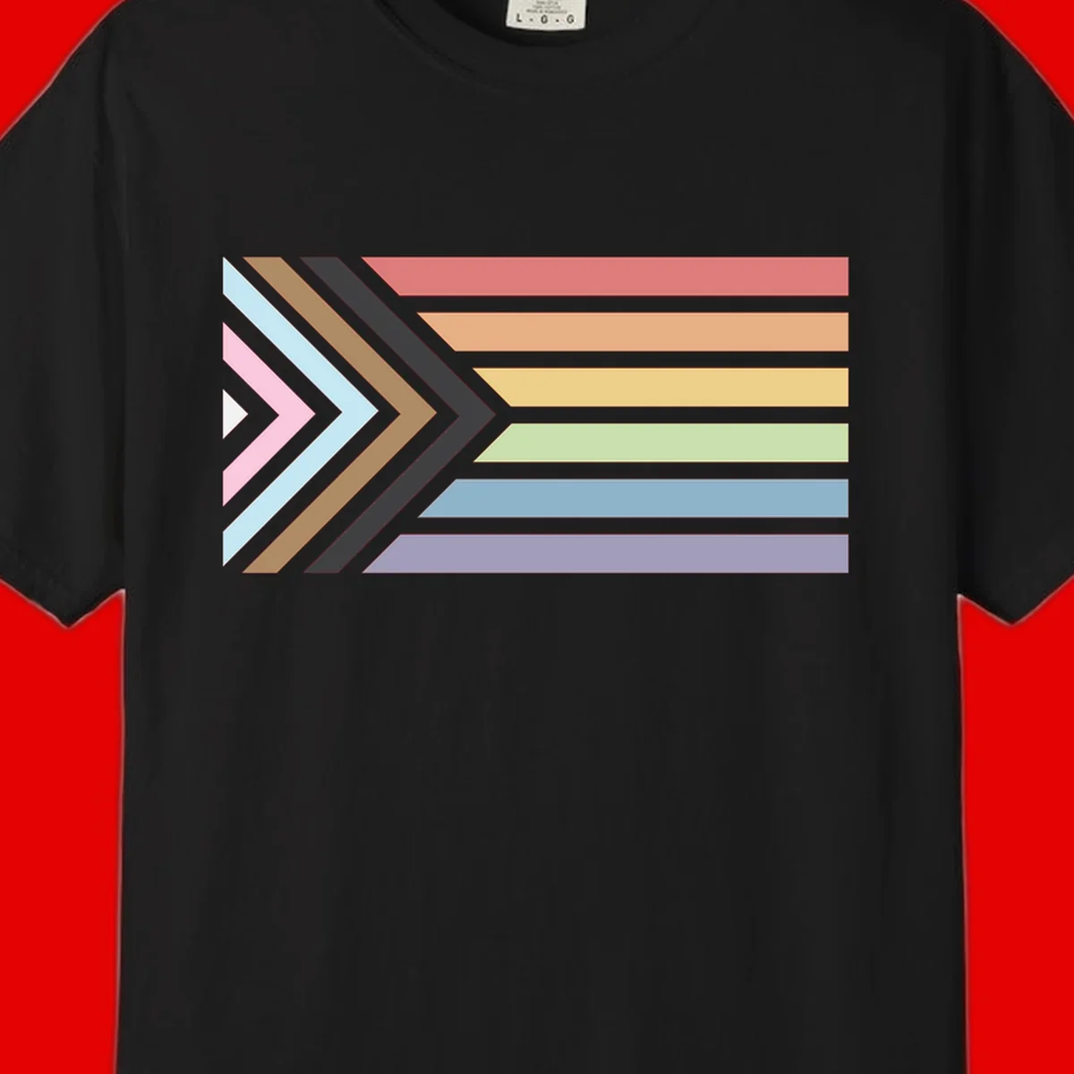 Progress pride arrows design with chevron shapes and rainbow flag stripes representing LGBTQ equality and forward momentum