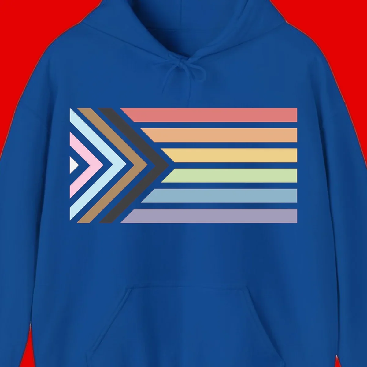 Progress pride arrows design with chevron shapes and rainbow flag stripes representing LGBTQ equality and forward momentum