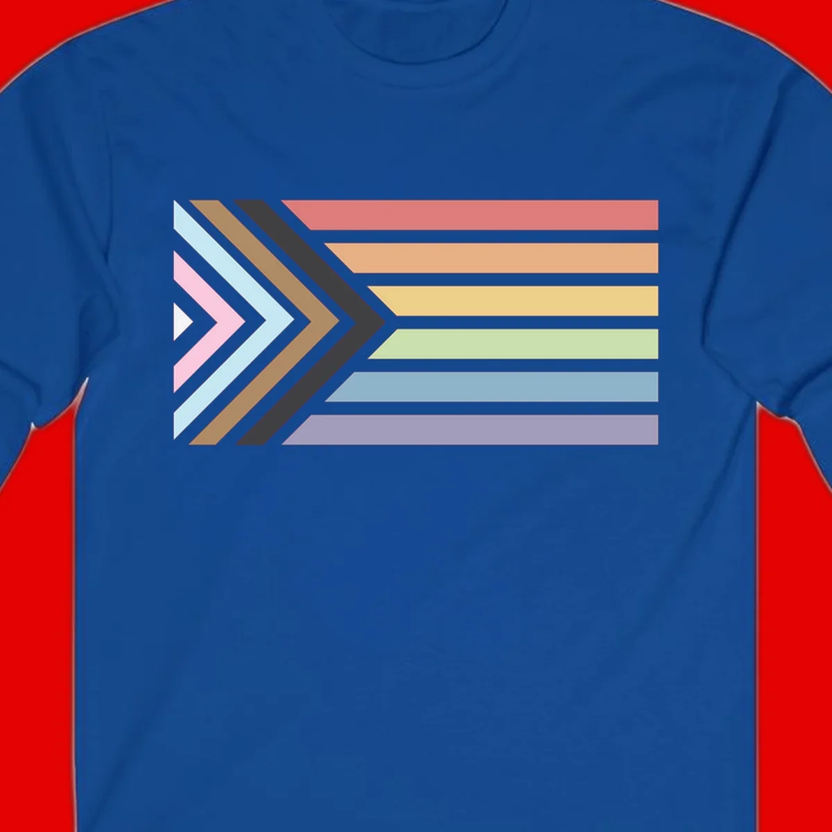 Progress pride arrows design with chevron shapes and rainbow flag stripes representing LGBTQ equality and forward momentum